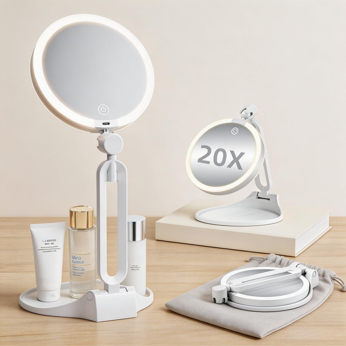 Travel Mirror with Light Makeup 1X 20X Magnifying Lighted - Talilie Official Imagery - 2