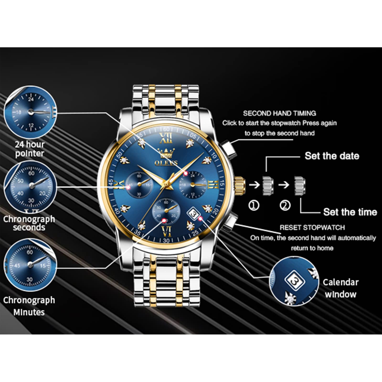 OLEVS Men's All Black Chronograph Dress Watch