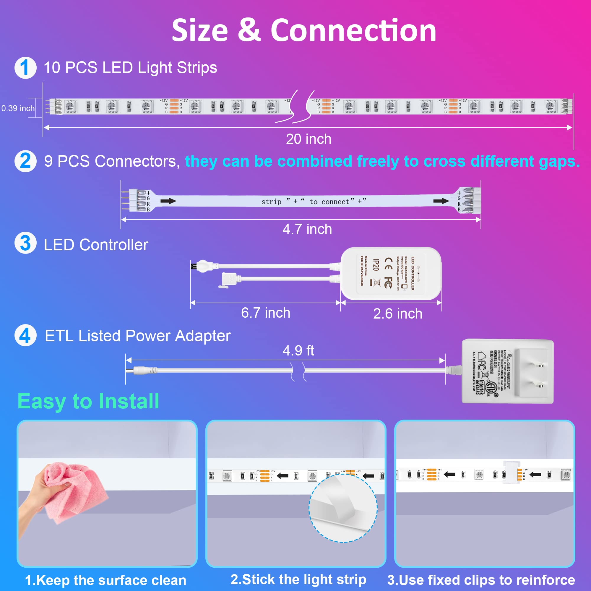maylit 10 PCS 20in Smart RGB Under Cabinet Lights Kit - maylit Official Product View 6