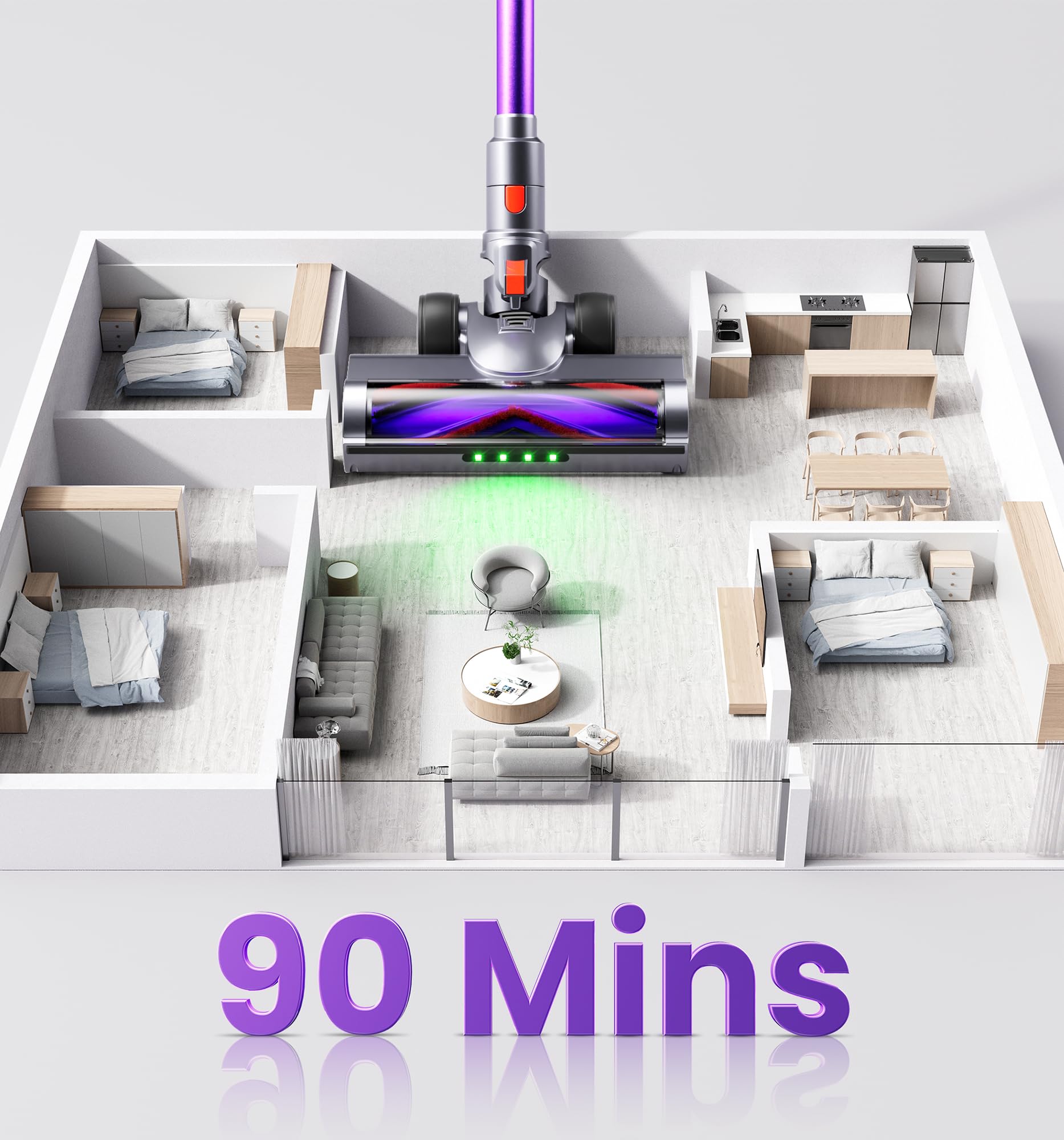 Zemmio 90Mins Cordless Vacuum Cleaner,Upgraded 650W 55KPA Cordless Stick Vacuum - Zemmio Official Product View 3