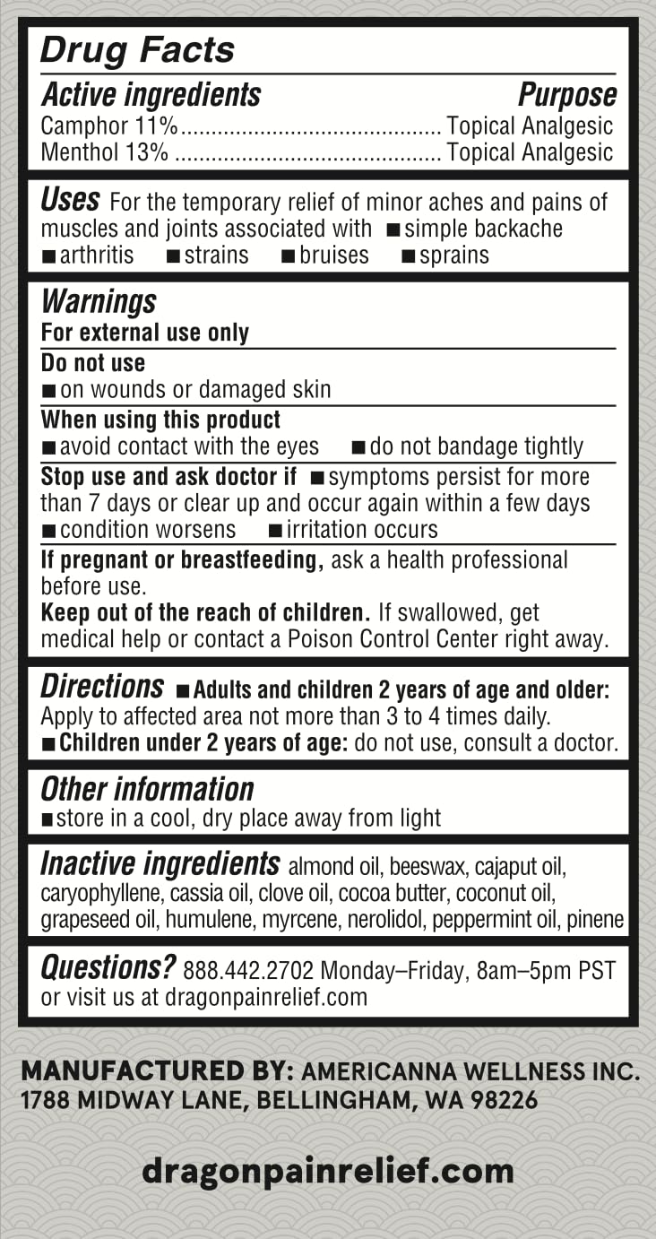 Americanna Wellness Dragon Balm 3.4oz Roll-Up Super Silver Strength