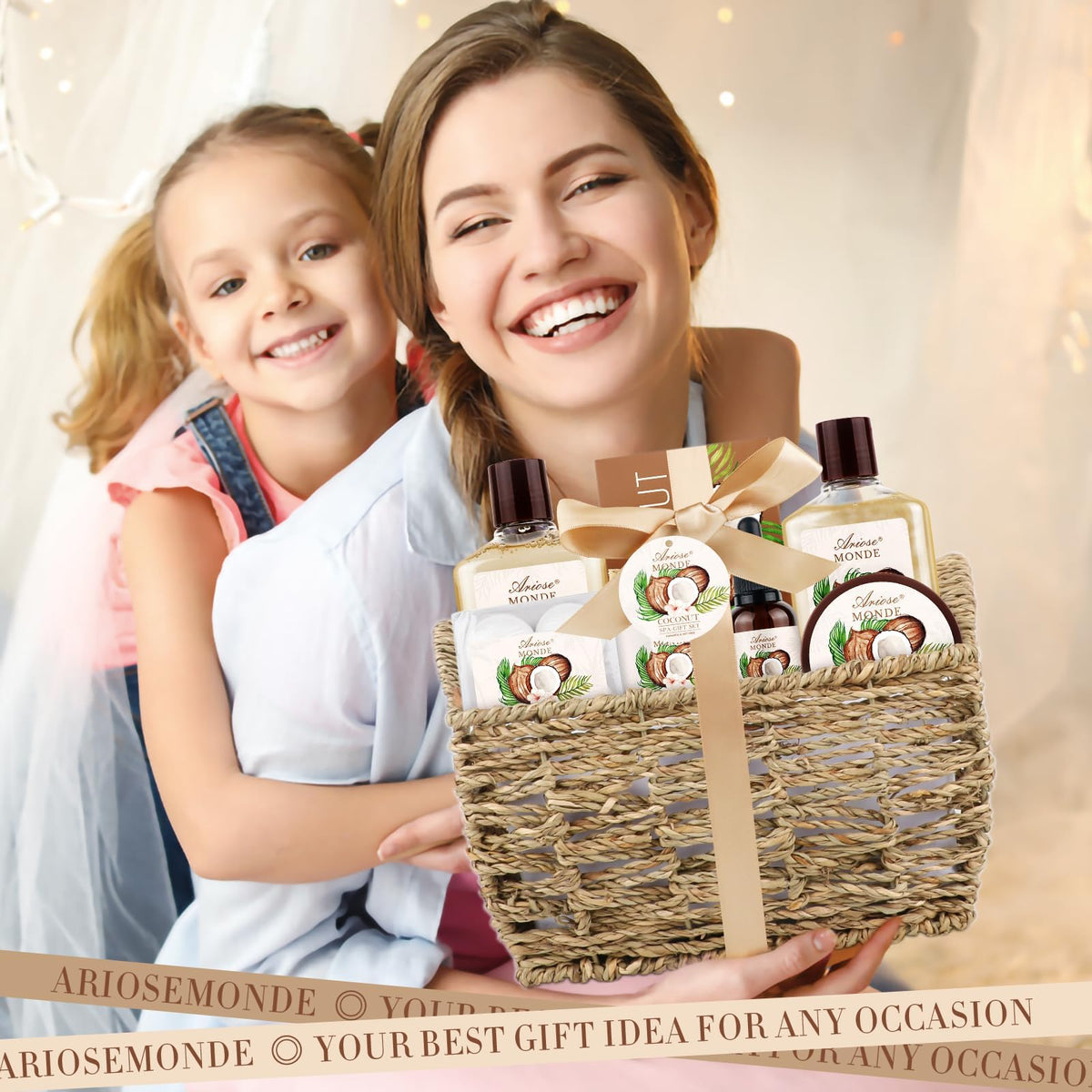 Gift Baskets for Women 9pcs Coconut Bath Set Spa Self Care - ArioseMonde Official Imagery - 7