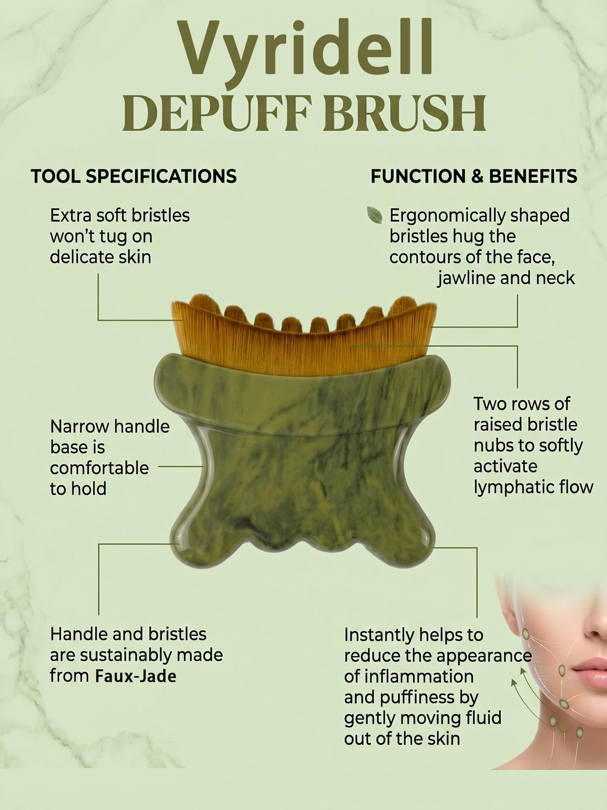 Lymphatic Contour Face Brush 3 in 1 Jade Gua Sha Facial - Vyridell Official Imagery - 8