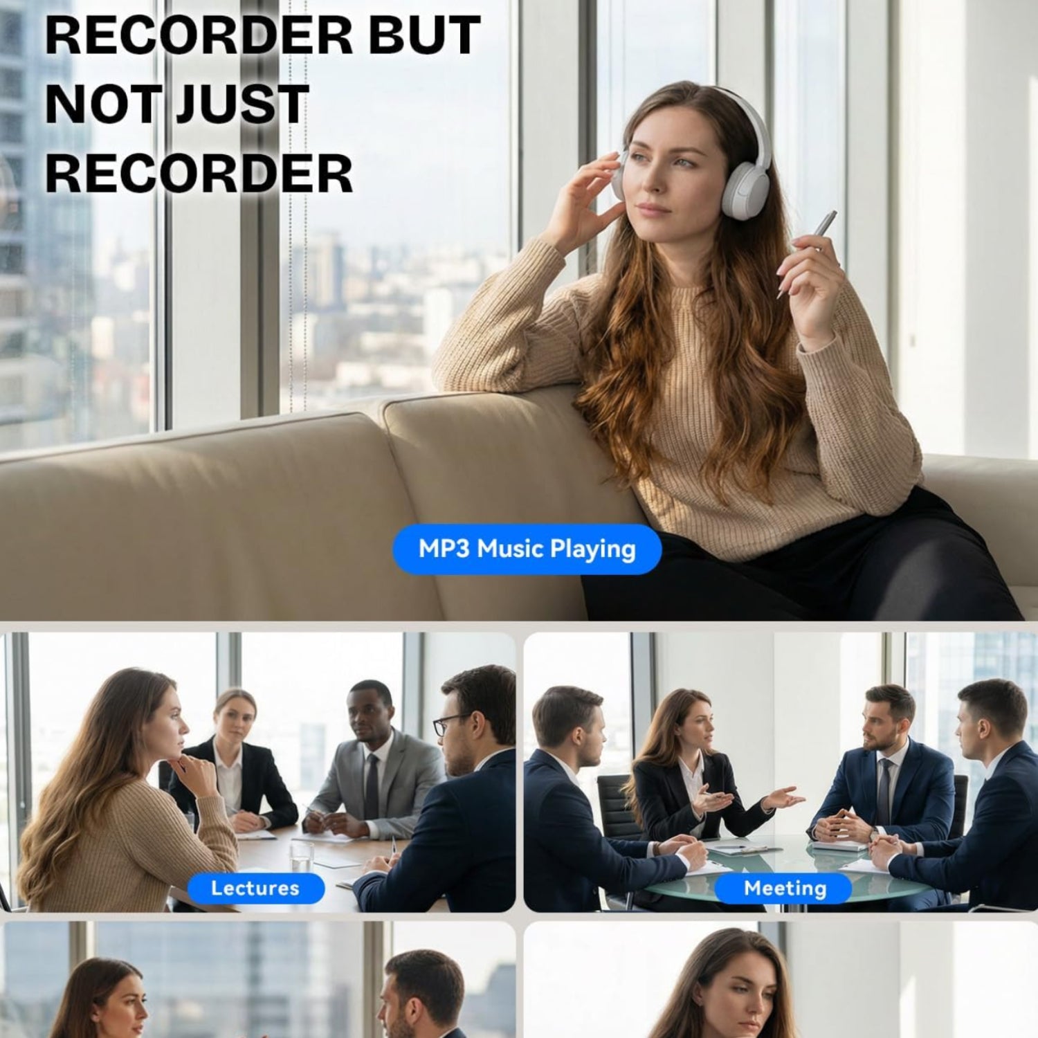 Azivox 64GB digital voice recorder with playback and voice activation, featuring long battery life and compact design.