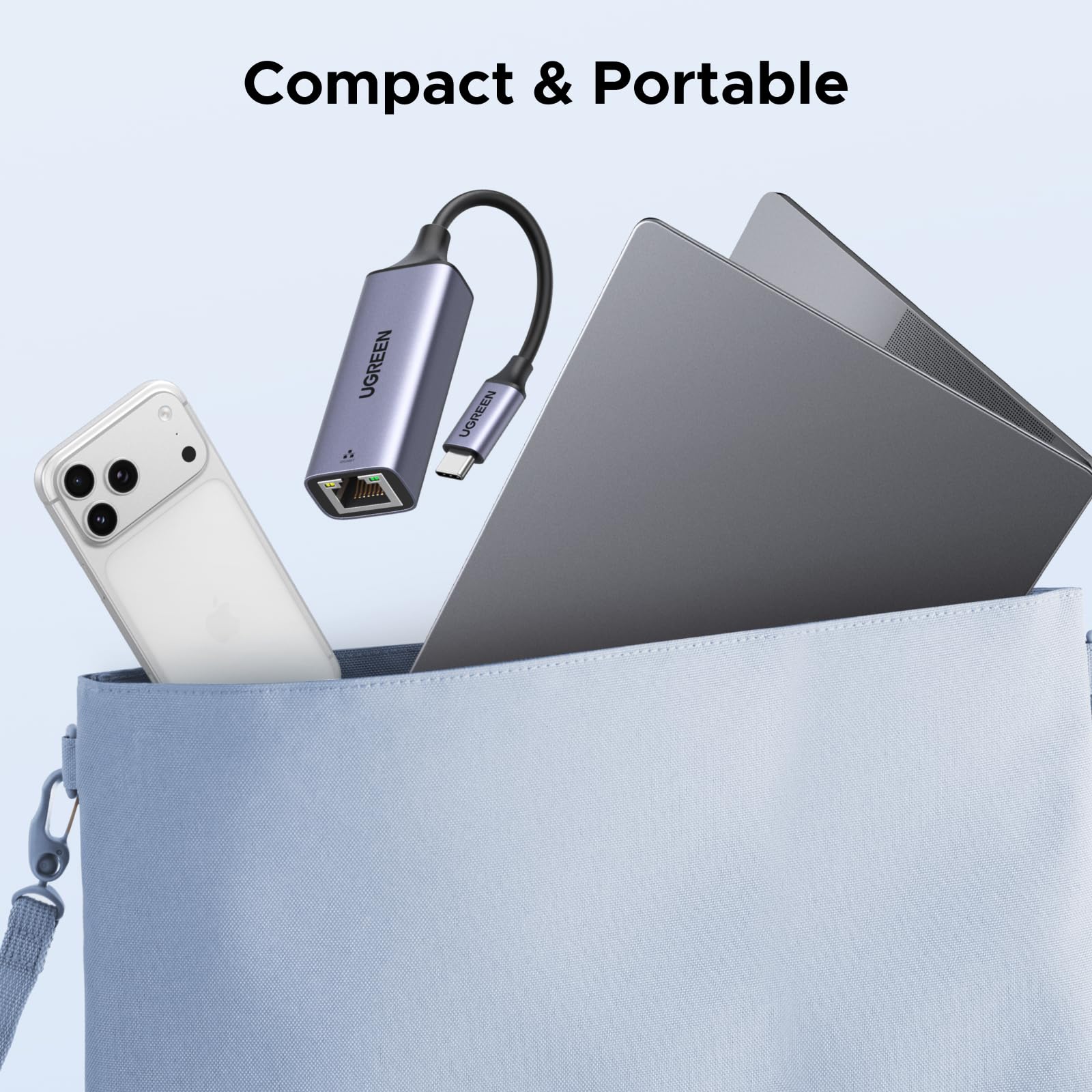 UGREEN USB C to Ethernet adapter with aluminum casing, plug and play 1Gbps network interface controller for reliable wired internet.