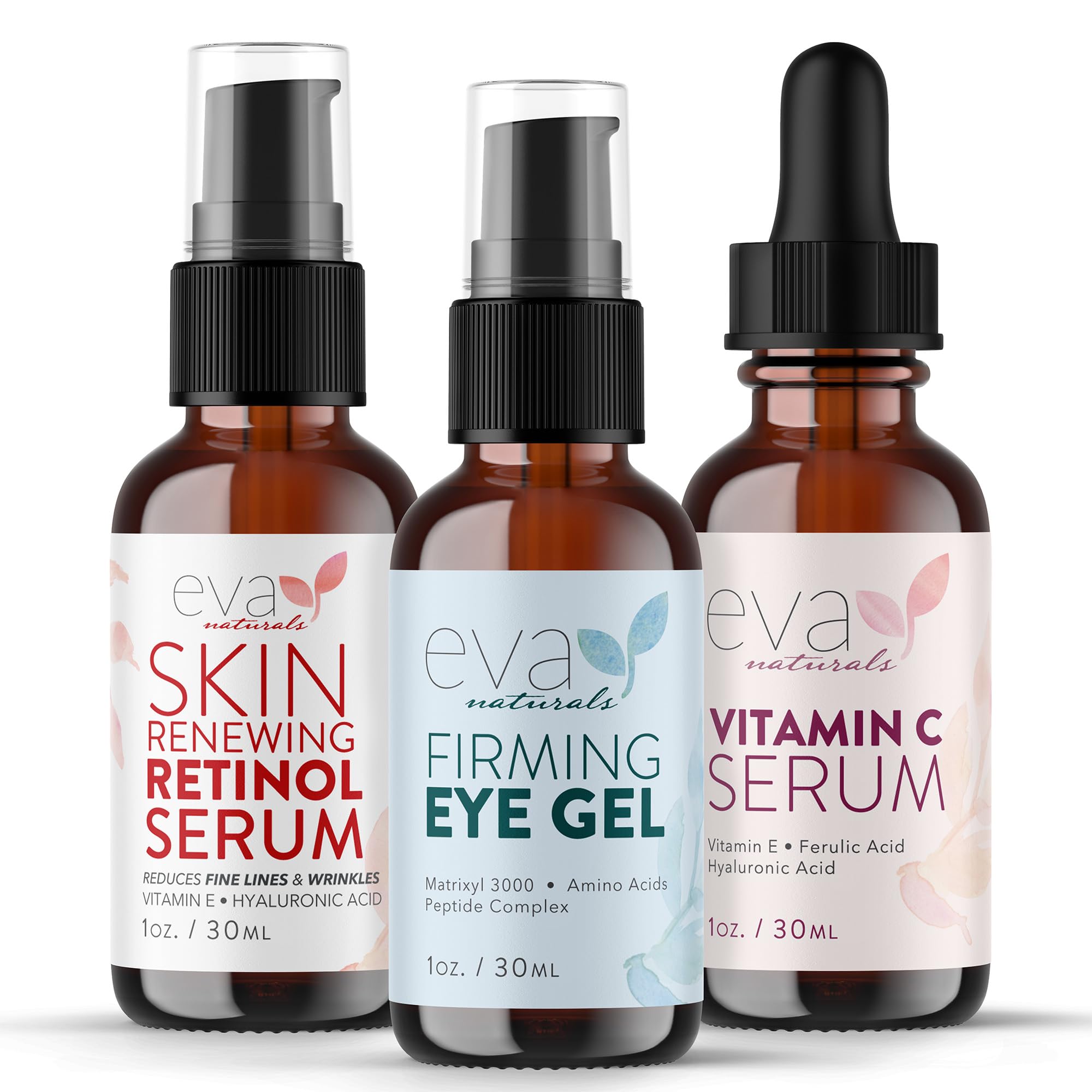 Eva Naturals Vitamin C, Retinol & Eye Gel Serum Set, Firming, - Product Imagery