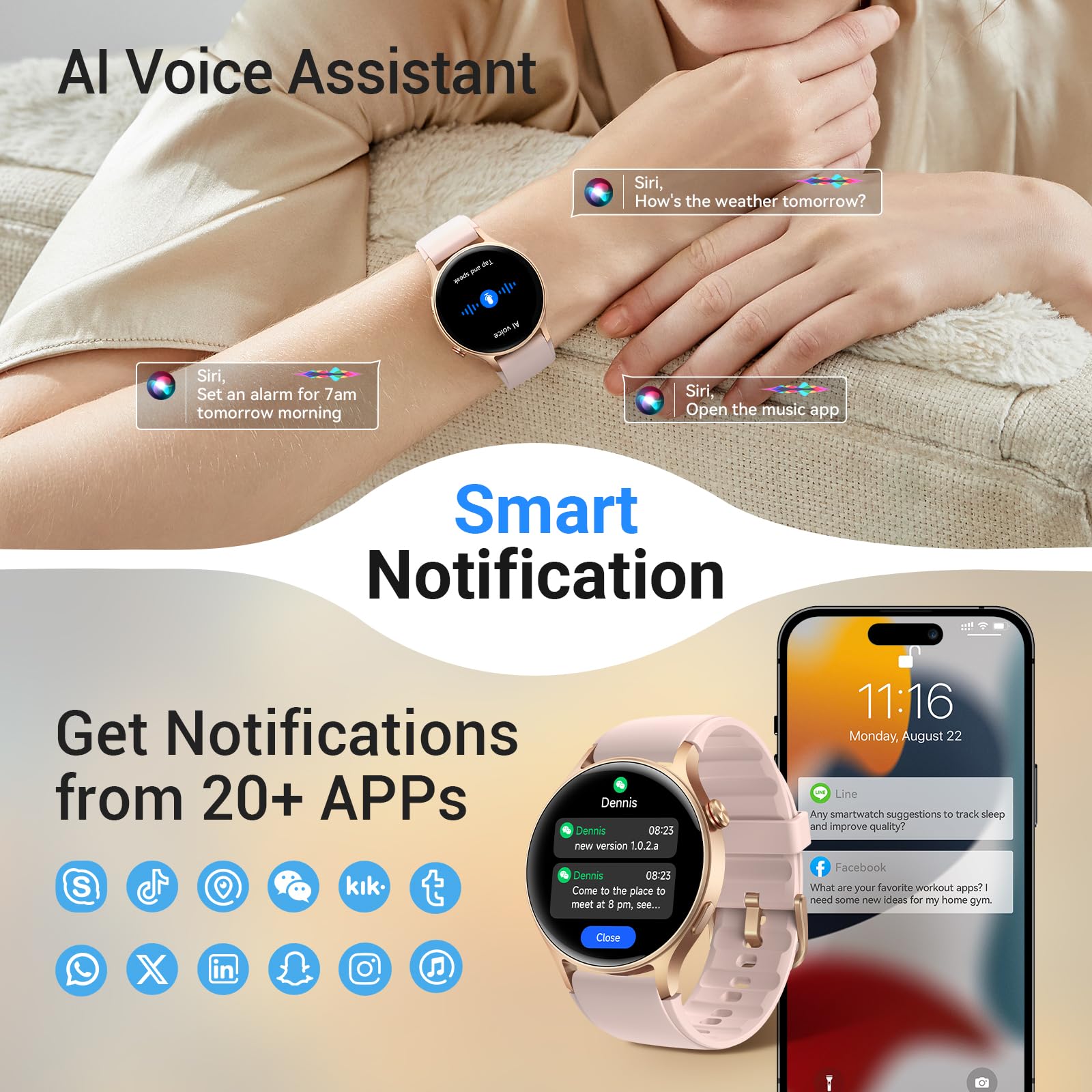 Fitpolo Smart Watch for Women,1.3" AMOLED Touchscreen Fitness Tracker, - View 5