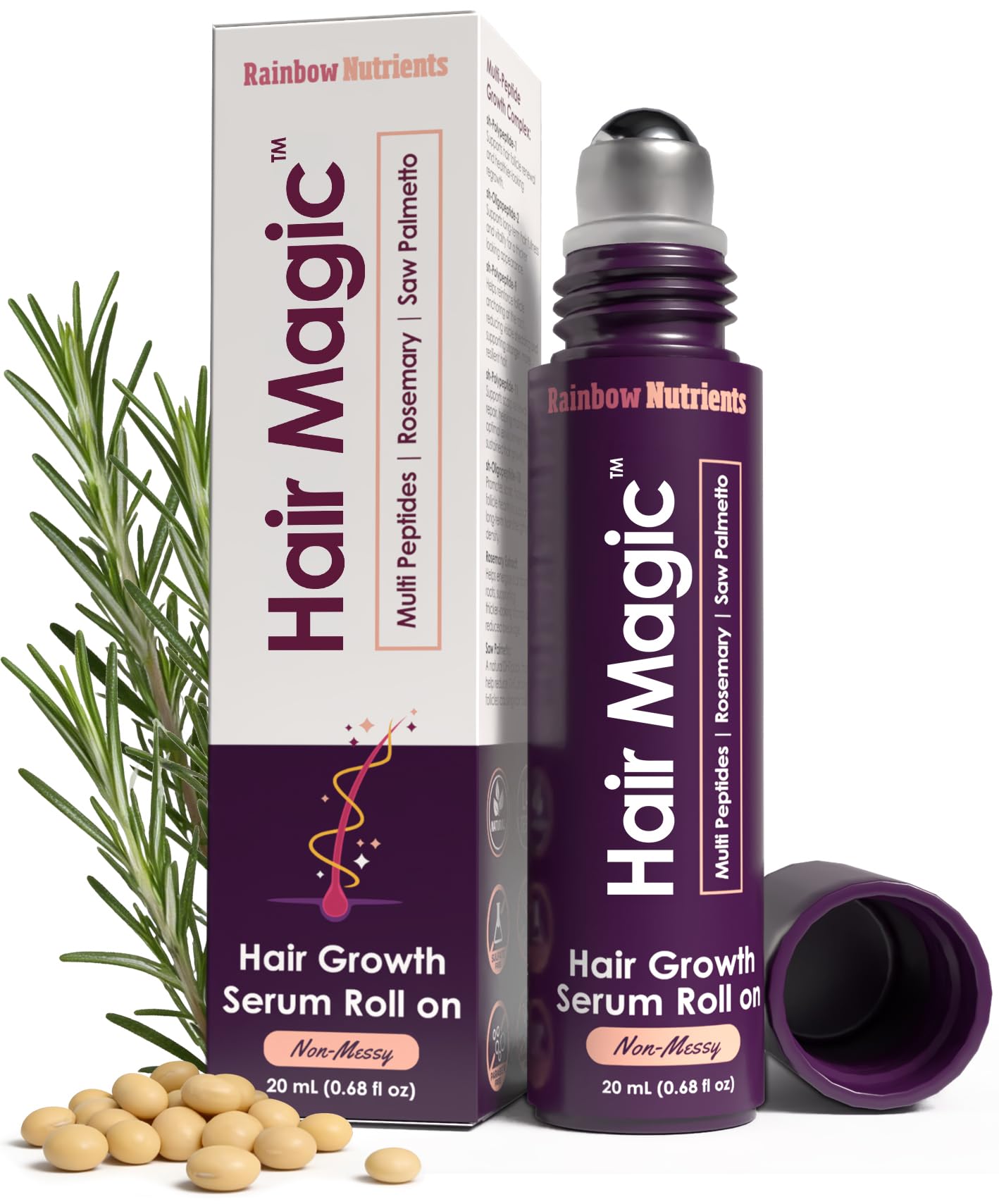 Rainbow Nutrients, LLC Hair Magic™ Hair Growth Serum Roll On - Multi Peptides + - Rainbow Nutrients, LLC Official Product View 2