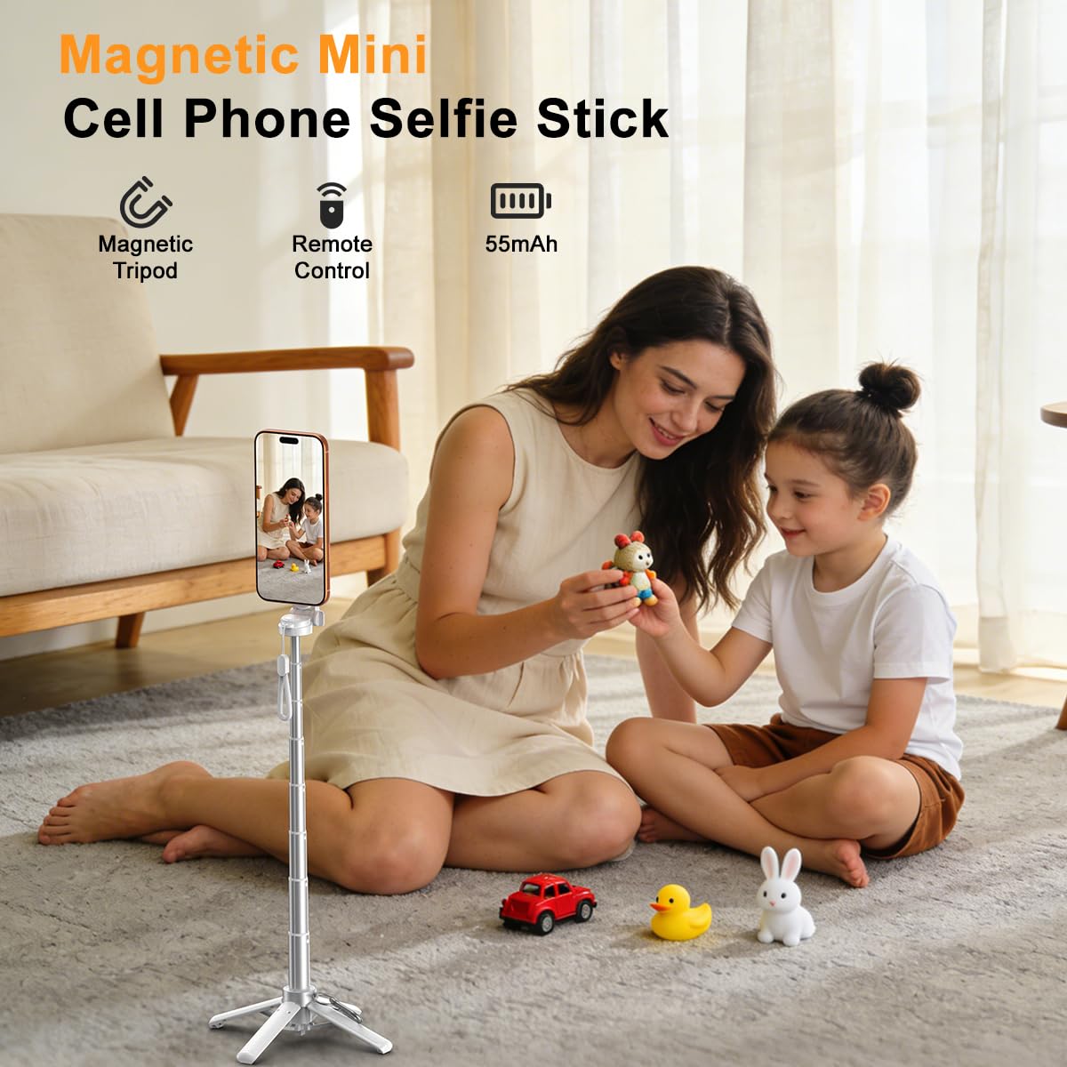 Upgrated 5 in 1 Magnetic Selfie Stick with Remote for Cell - XO Official Imagery - 3
