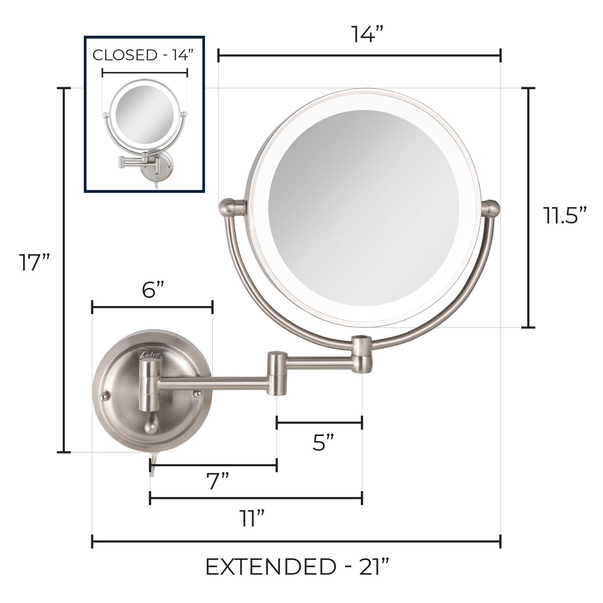 Zadro 14 Round Fluorescent 5X 1X Bathroom Magnifying Mirror - Zadro Official Imagery - 4