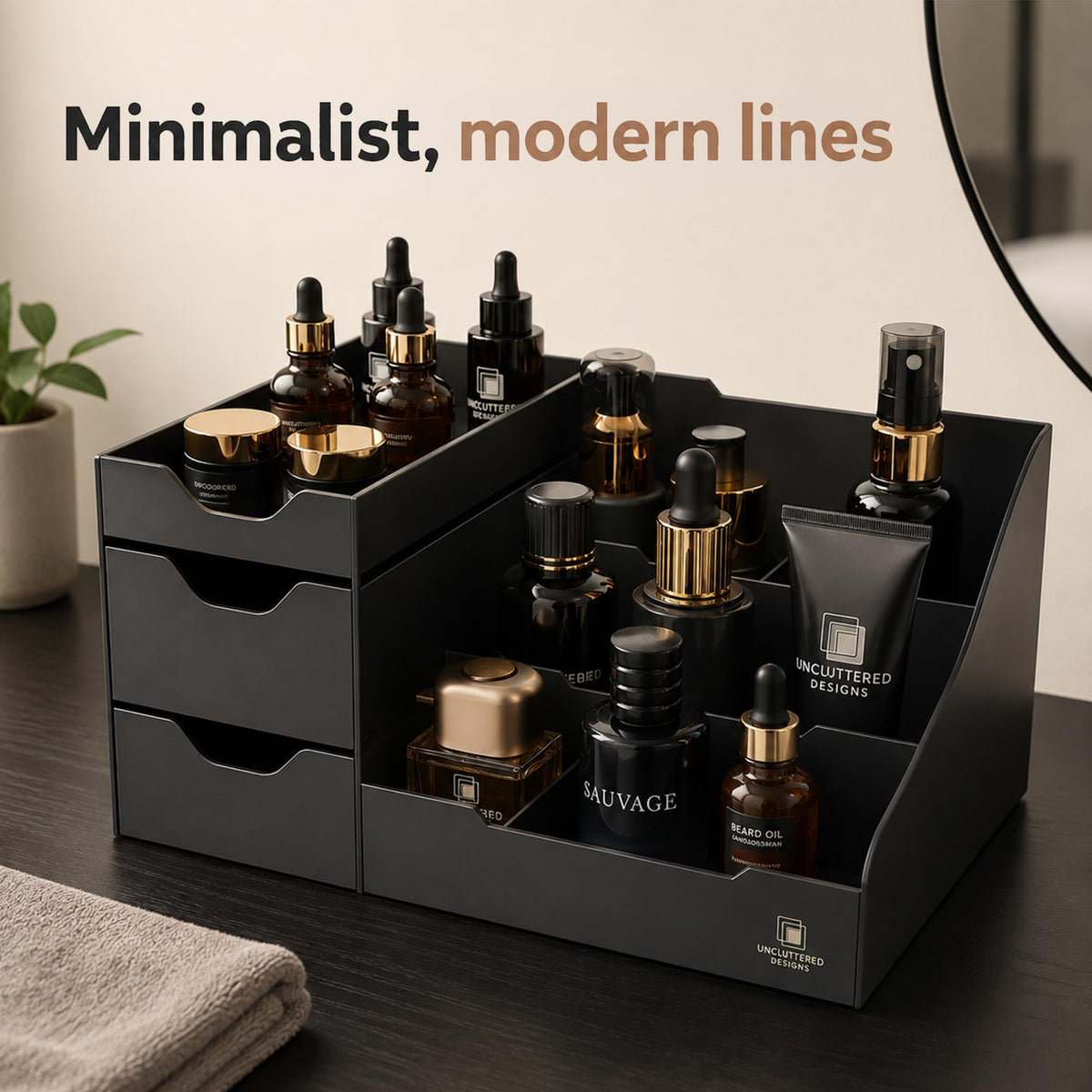 Mens Cologne Organizer for Dresser Black Countertop - Uncluttered Designs Official Imagery - 6