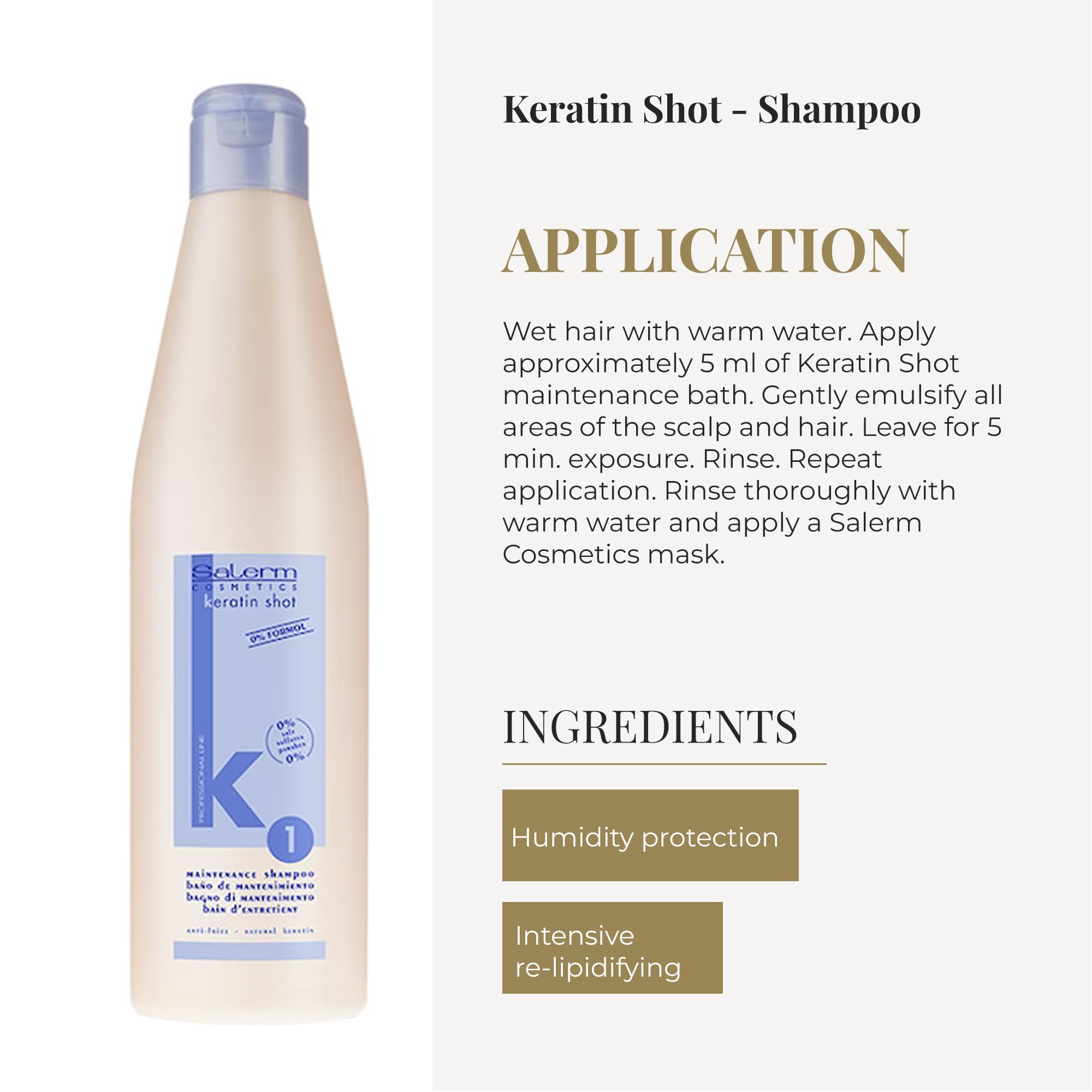 SALERM - Keratin Shot - Sulfate-Free Shampoo - 500 ml - Preparation and Maintenance for Keratin Straightening Treatment - Smooth and Shiny Hair