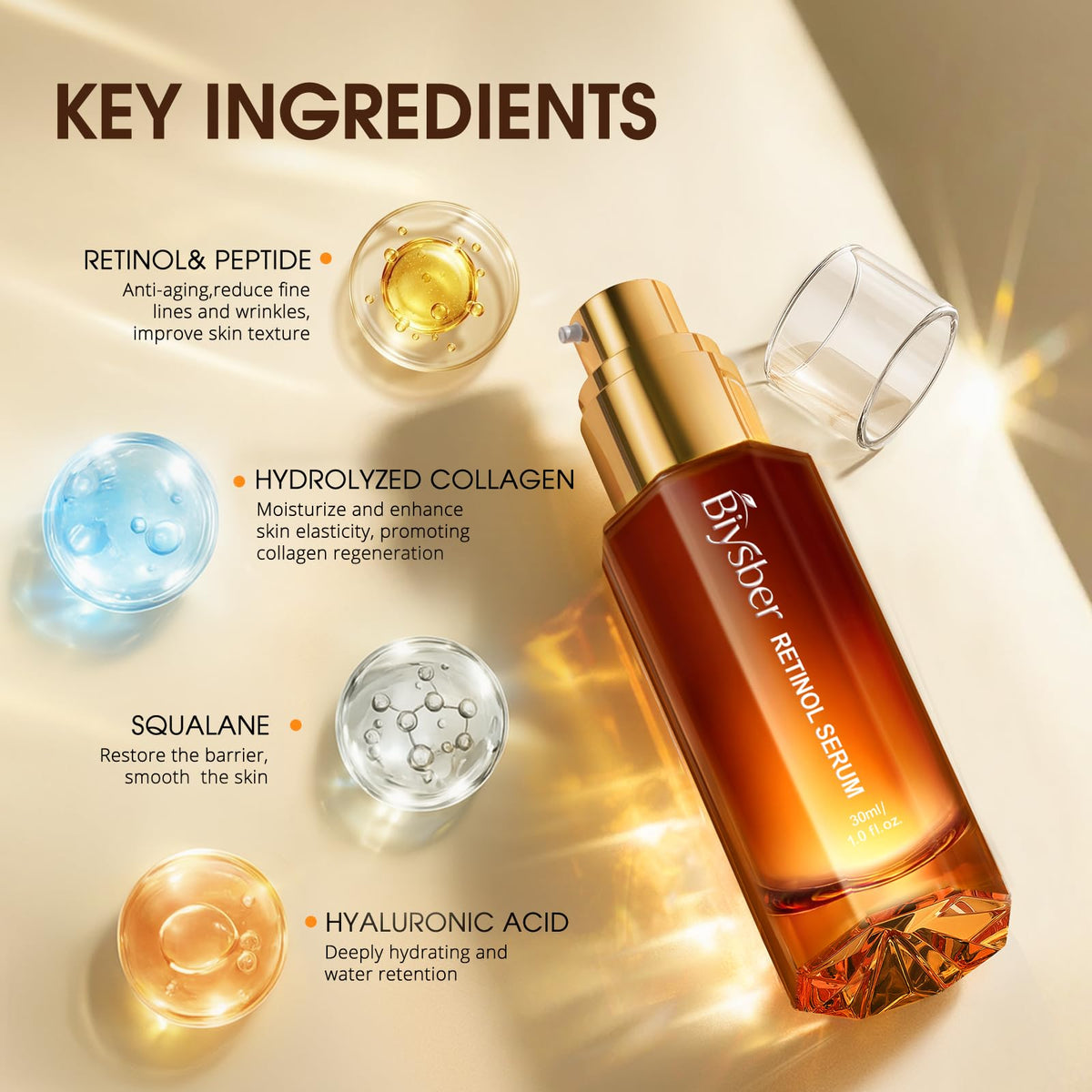 Retinol Collagen Serum for Face Anti Aging Anti Wrinkle - BIYSBER Official Product Imagery - 5