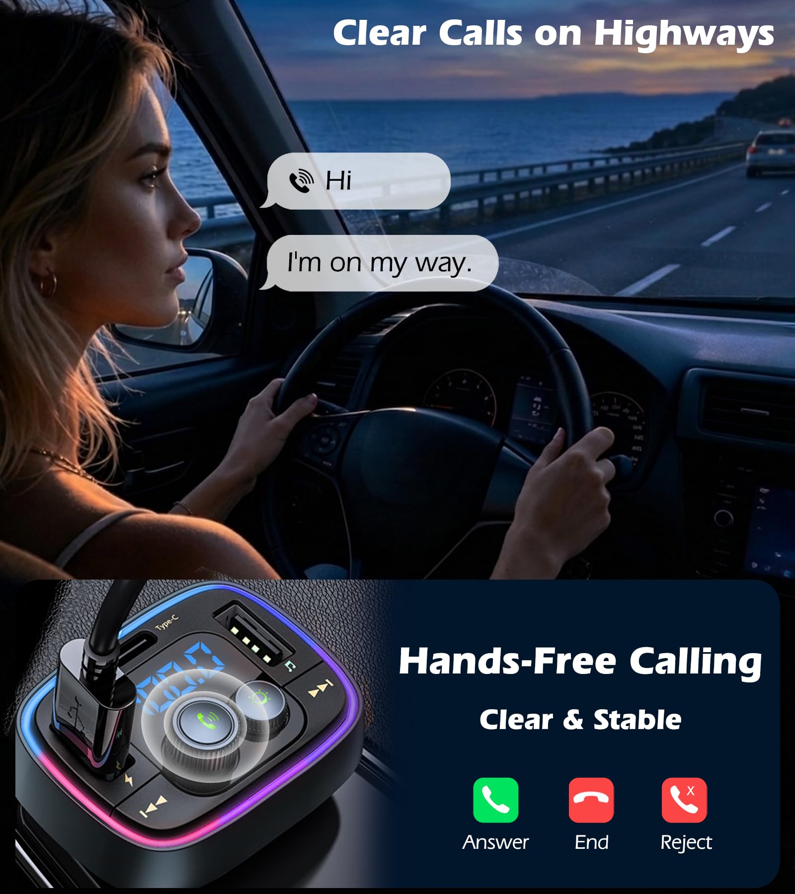 LIHAN Bluetooth Car Adapter 5.4, FM Transmitter, 48W PD/QC Charge by LIHAN - Angle View 5