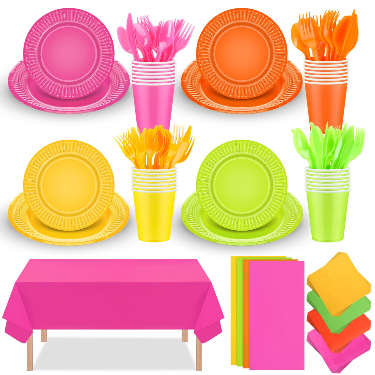 Qinyoung 124 Pcs Neon Party Supplies for 24 Guests Glow - Qinyoung Official Imagery - 1