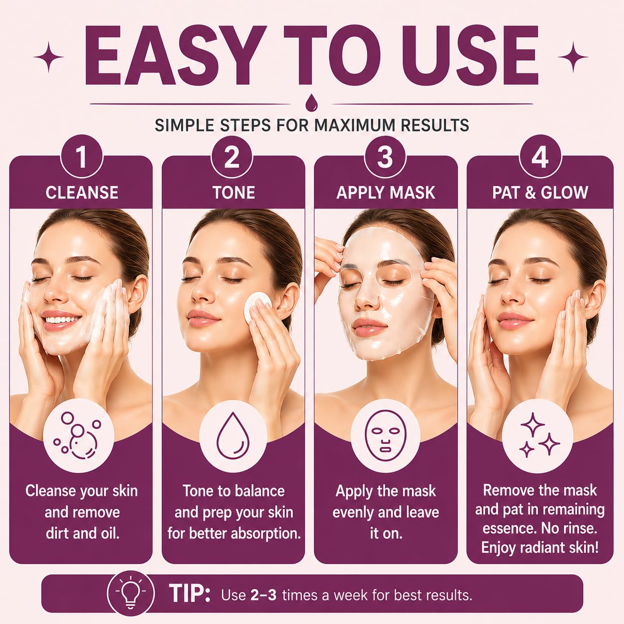 Premium 4 Masks Collagen Face Overnight Korean Hydrating Facial - TIDARO