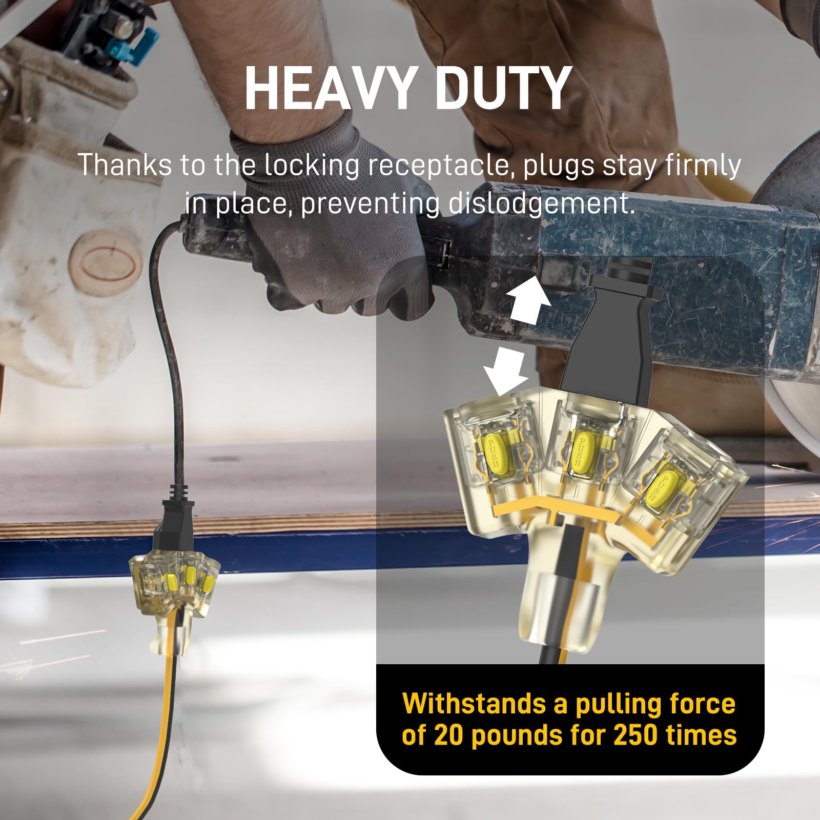 PRIMOWIRE 100ft 12/3 Heavy Duty 3-Outlet LED Locking Plug Outdoor - PRIMOWIRE Official Product View 4