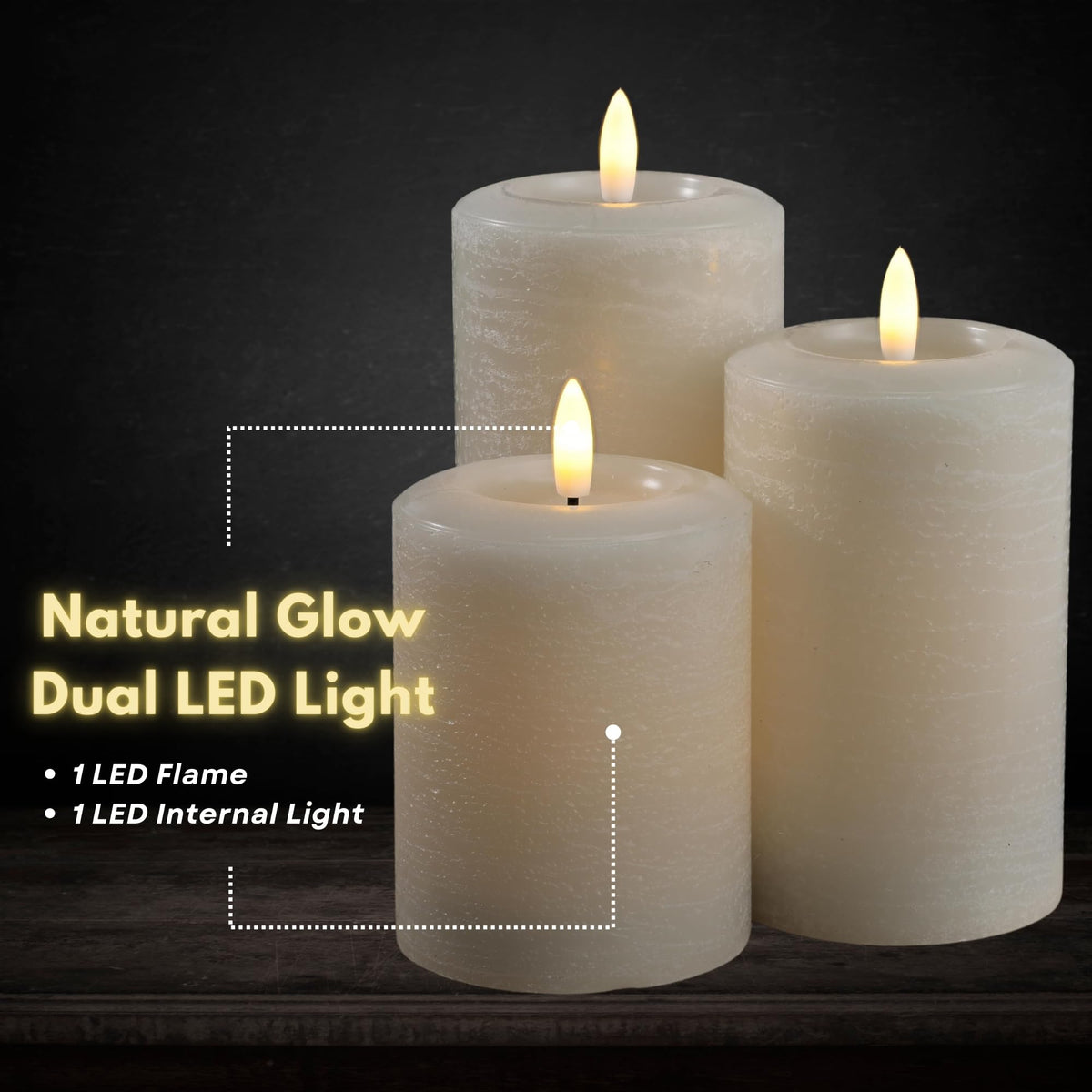 Essentials Natural Glow Flameless Flickering Wax Pillar 3 - LumiPur Official Imagery - 4