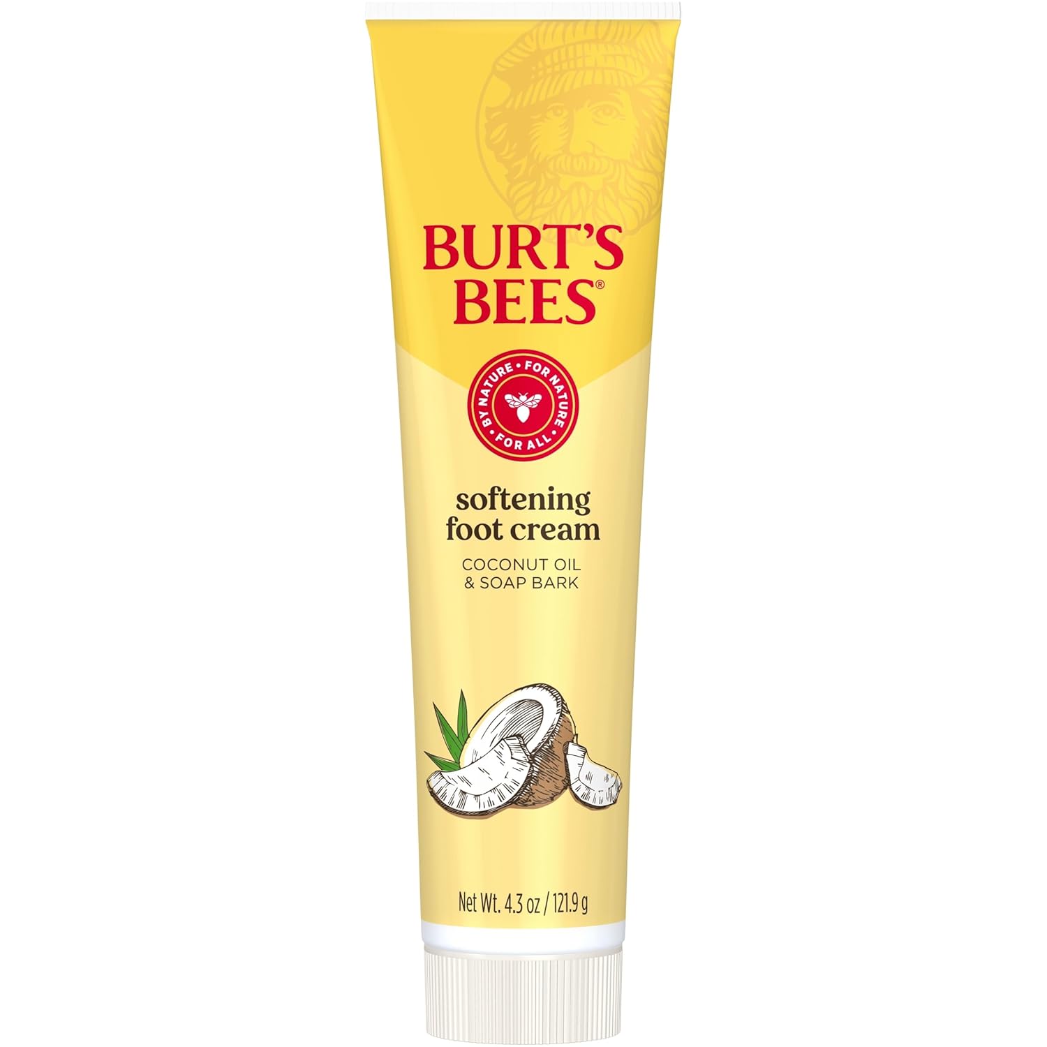 Burt's Bees softening foot cream with coconut oil and soap bark, 4.3 oz, in a pack of three jars showing the cream texture.