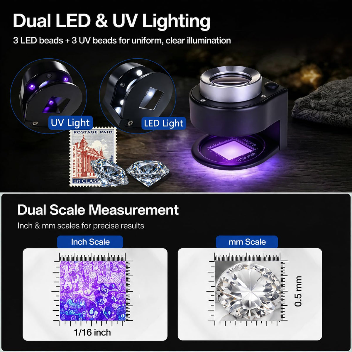 30X Rechargeable Desktop Jewelers Loupe with LED UV Light - Thingogear Official Imagery - 6