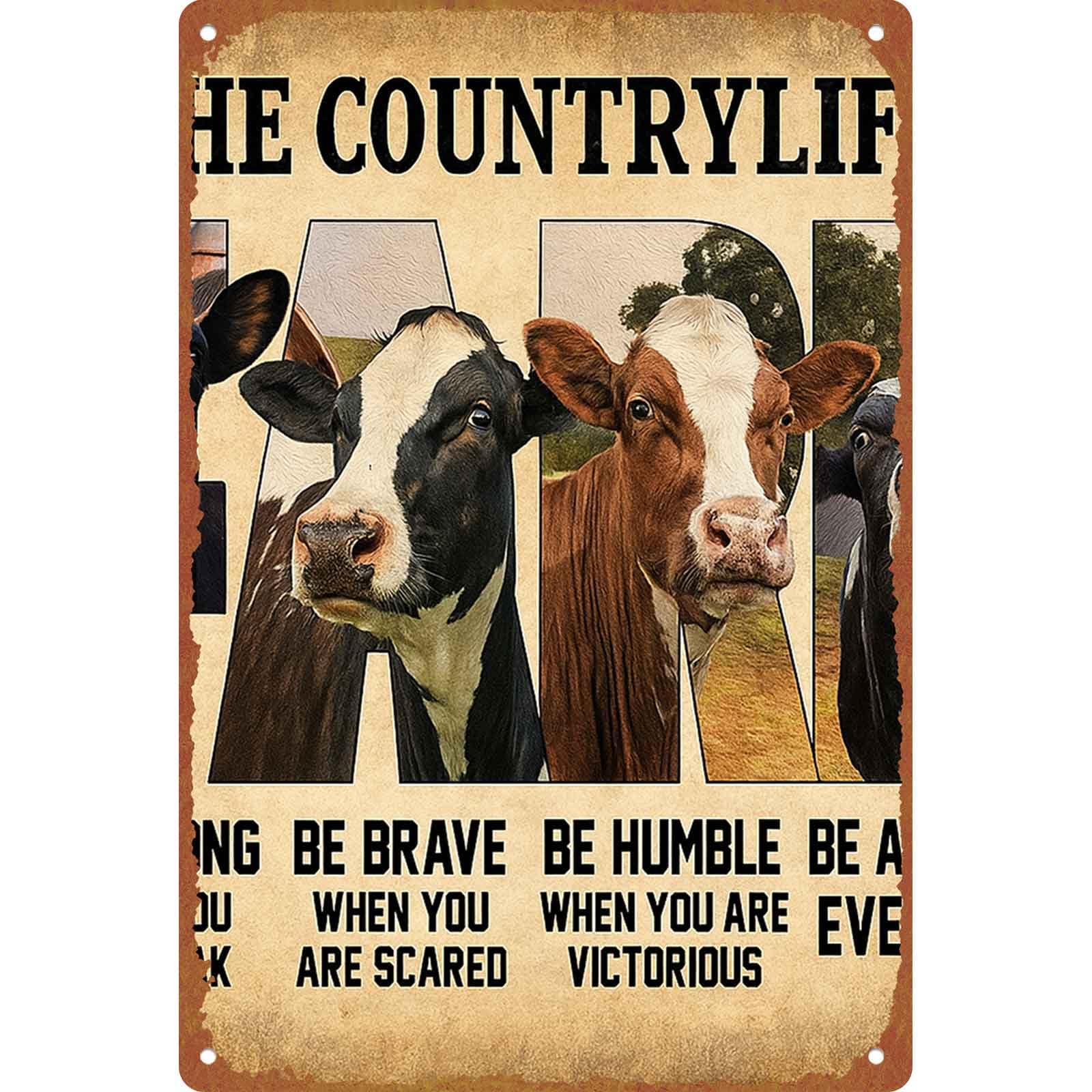 Vintage The Countrylife Cow Metal Tin Sign, 8x12 Inch Aluminum, - Product Imagery