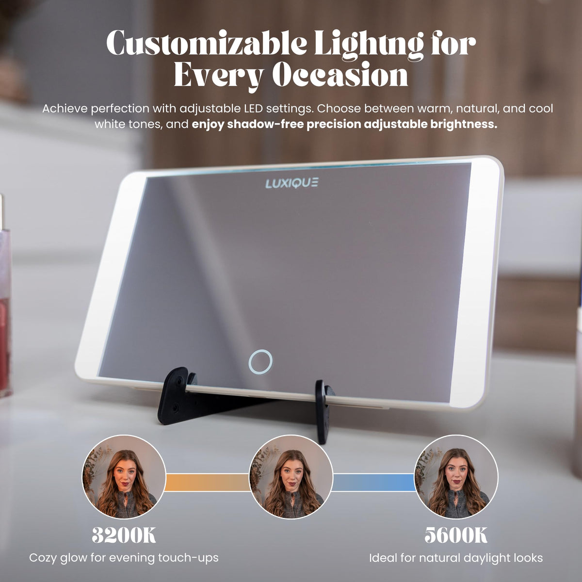 Rechargeable LED Sun Visor Mirror 3 Dimmable Light Modes - LUXIQUE Official Imagery - 4