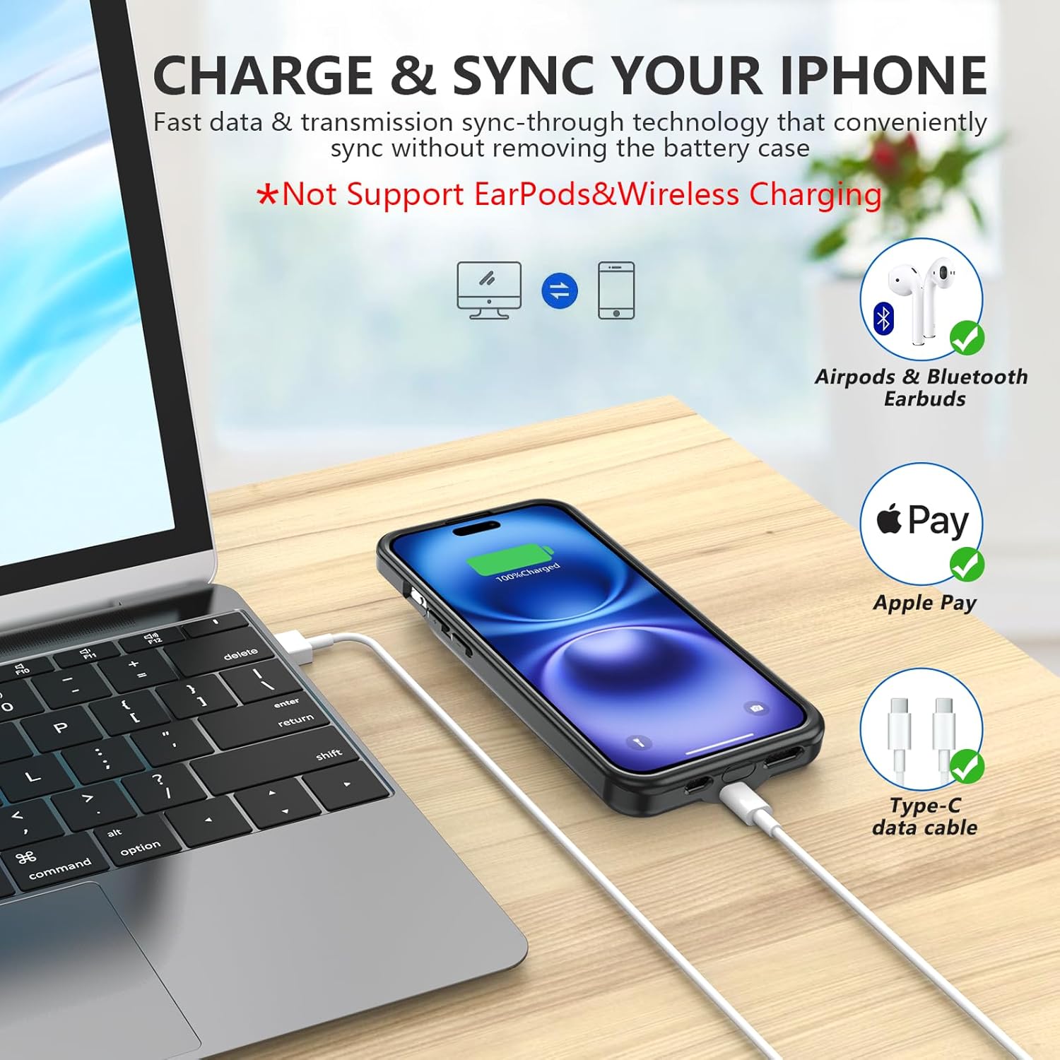 BOPPS battery case with stand support for iPhone 16, featuring CarPlay compatibility and sleek black design.