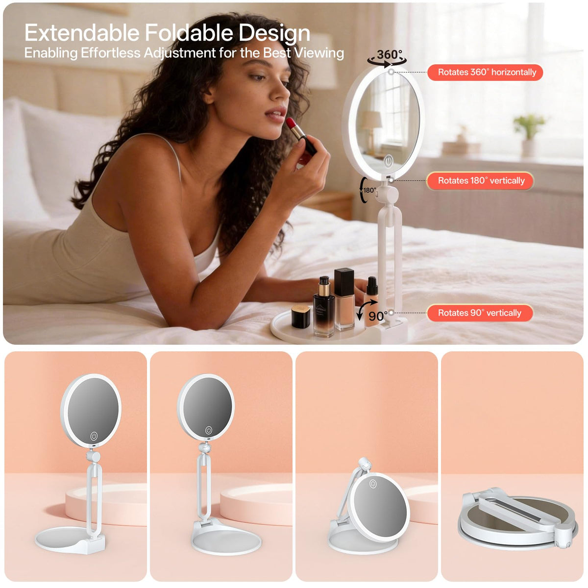 10X 1X Travel Makeup Mirror with Lights Double Sided - Qinxinmir Official Imagery - 5