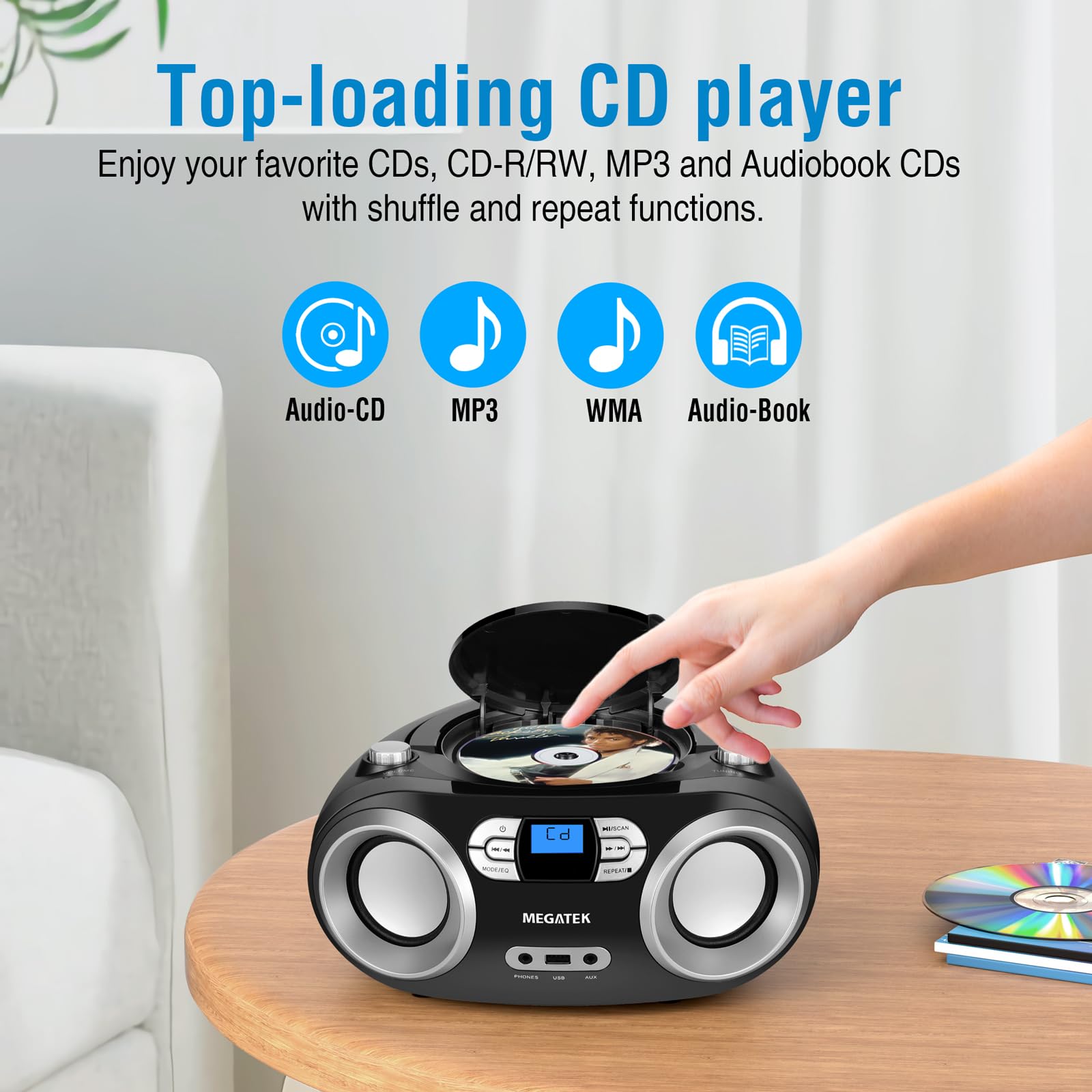 MEGATEK Portable CD Player Boombox Bluetooth FM Radio