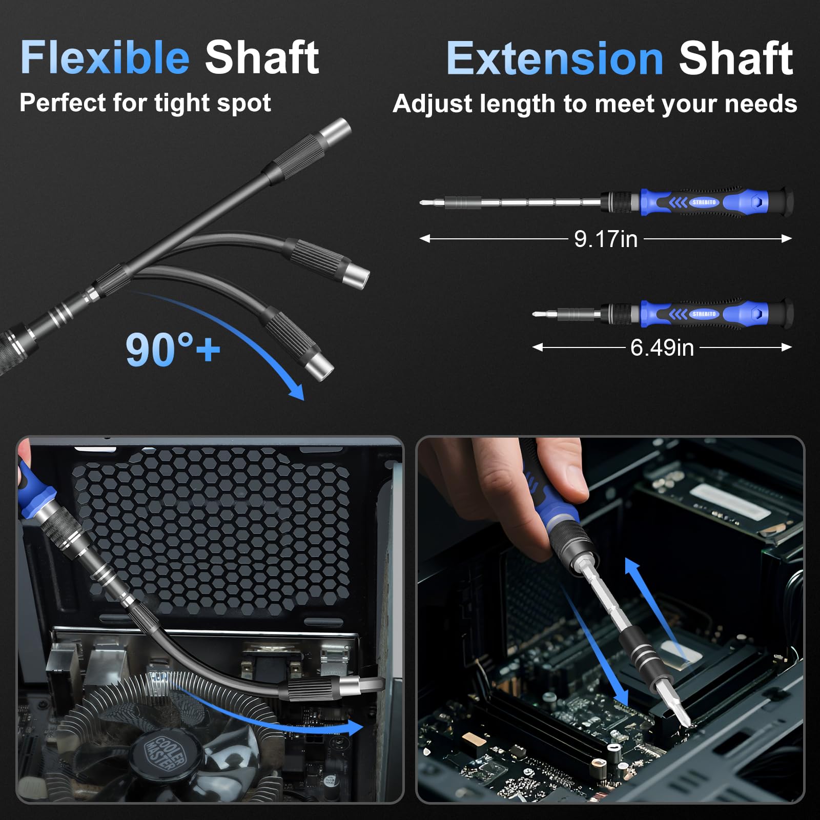 STREBITO 142-piece electronics precision screwdriver set with 120 bits, featuring a variety of screwdriver and bit tools.