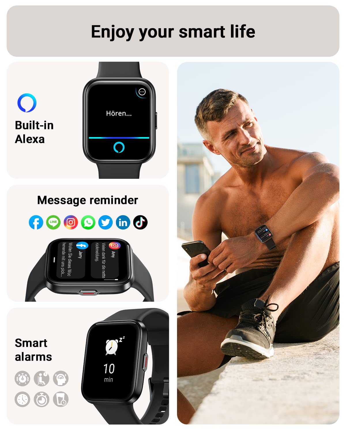 Tensky Smart Watch for Men/Women Android/iPhone/Samsung, Alexa Built-i - View 3