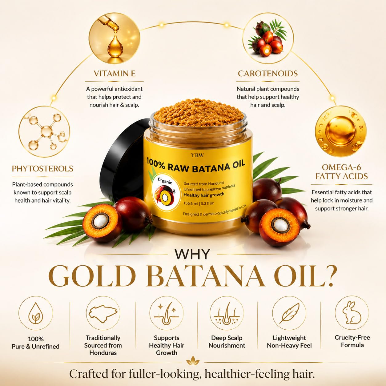 YBW Raw Batana Oil for Hair, Pure Honduran Batana Hair Oil for Dry & Damaged - YBW Official Product View 8