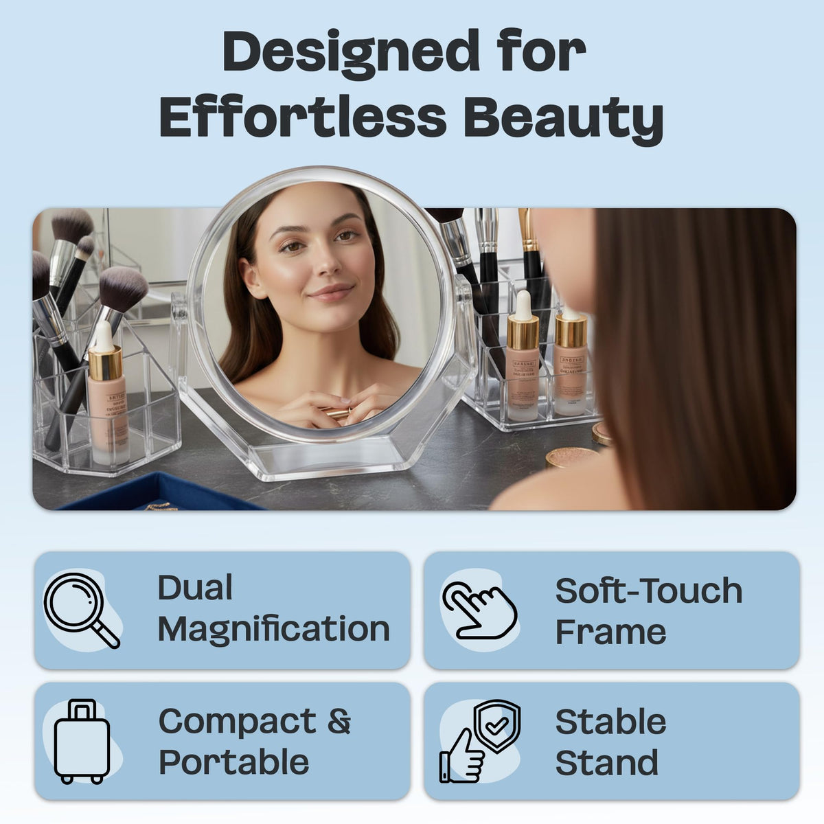 Danielle Creations Round Acrylic Vanity Mirror Clear 1x 10x - DC DANIELLE Official Imagery - 3