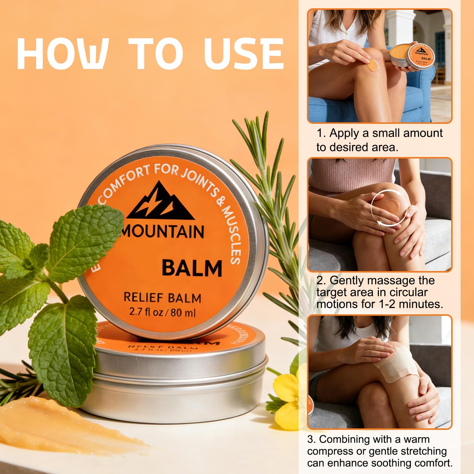 LustraBloom Mountain Relief Balm 2-pack soothing gel cream for body, featuring calming herbal ingredients in a sleek tube.
