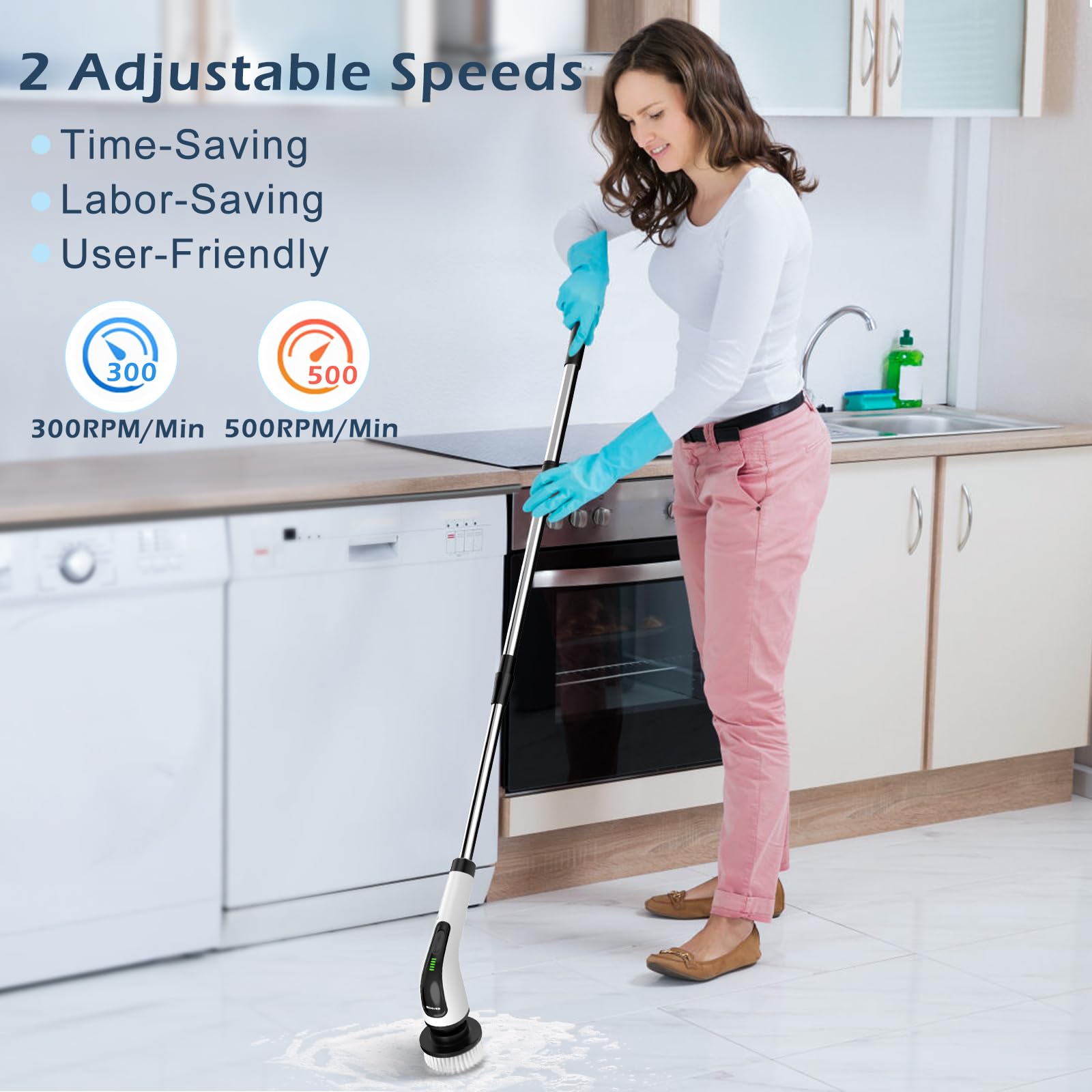 Bomves Electric Spin Scrubber, Power Shower Cleaning Brush with L - Bomves Official Product View 5