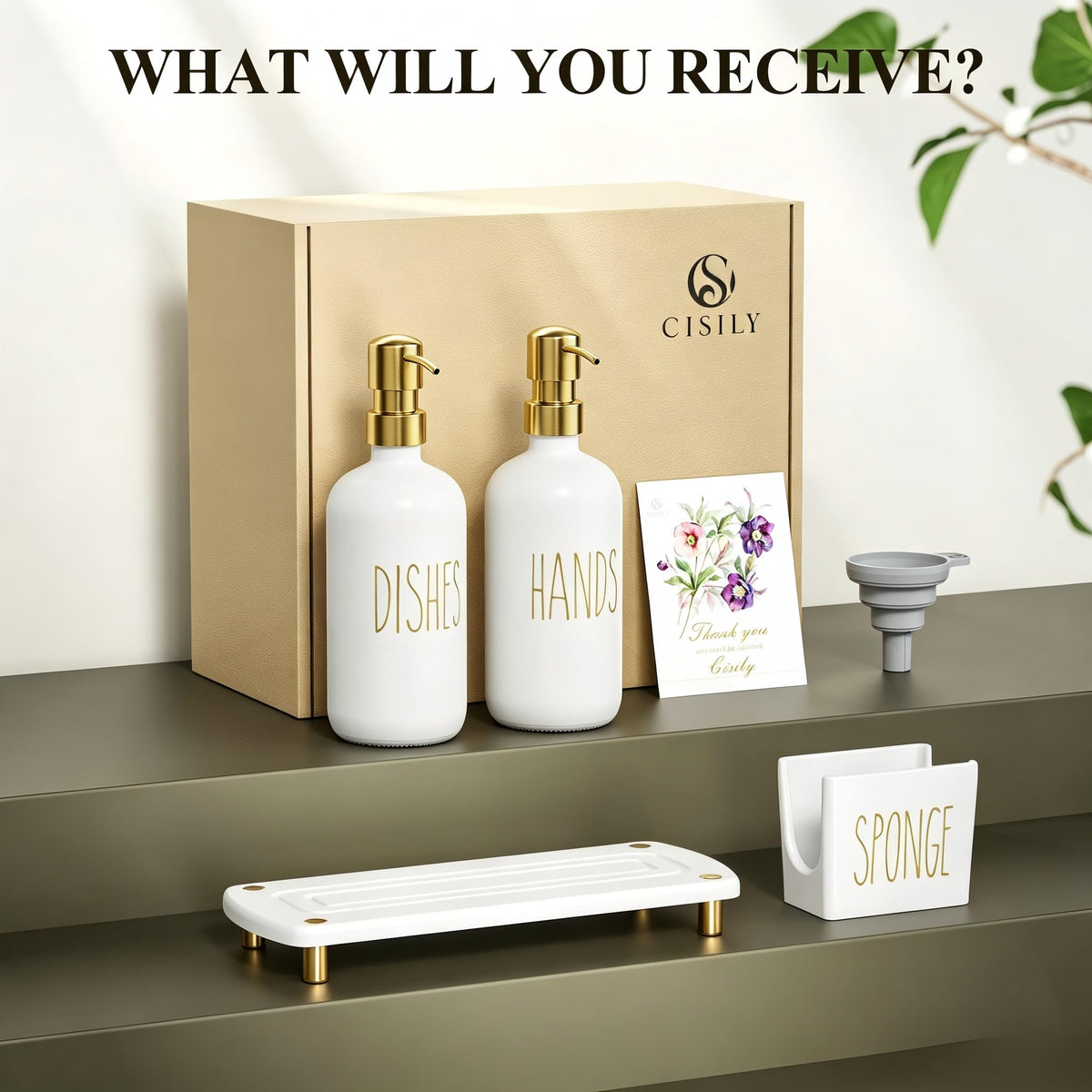 Kitchen Soap Dispenser Set Comes with Ceramics Sponge Holder - Cisily Official Imagery - 8