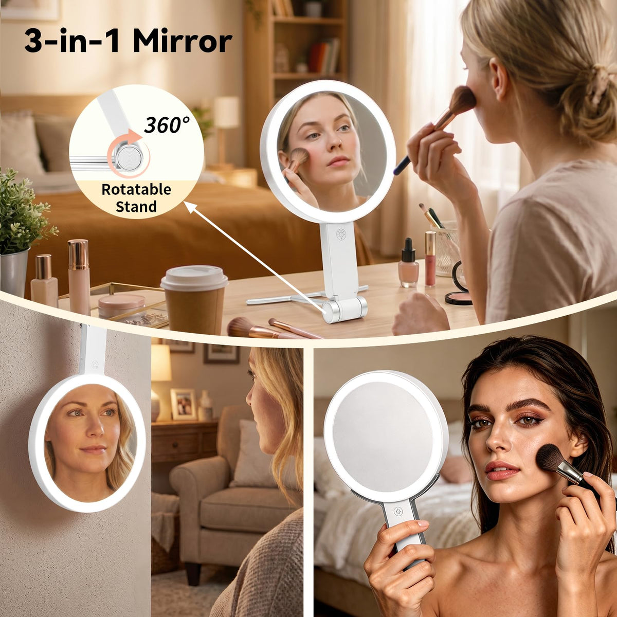 Travel Makeup Mirror with Lights Rechargeable 30X 1X - SANYCASA Official Imagery - 4