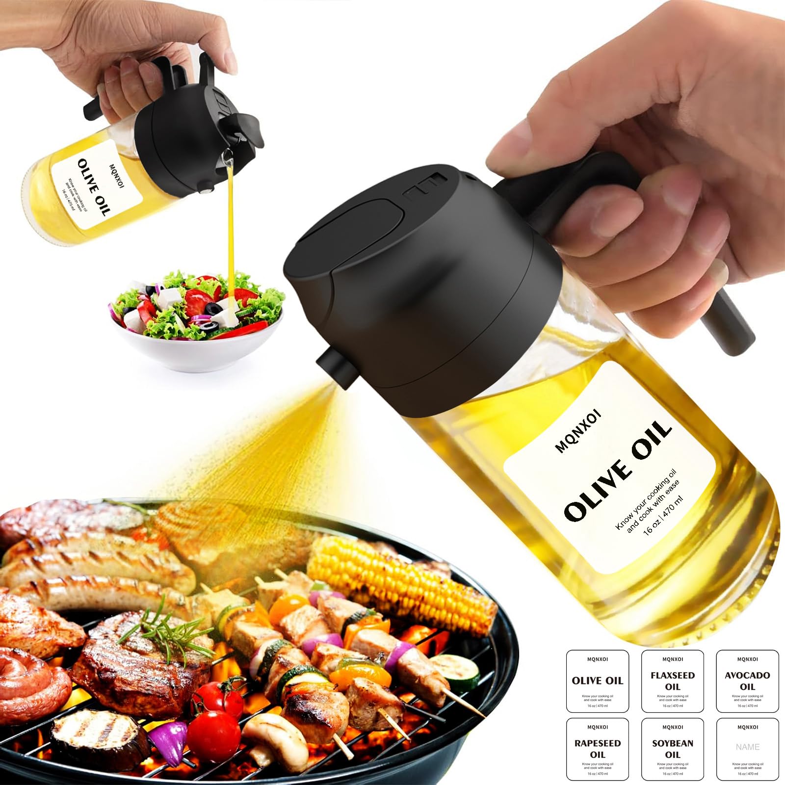 mqnxoi 2 in 1 Glass Oil Sprayer & Dispenser,16oz/470ml Olive Cooking, - View 9