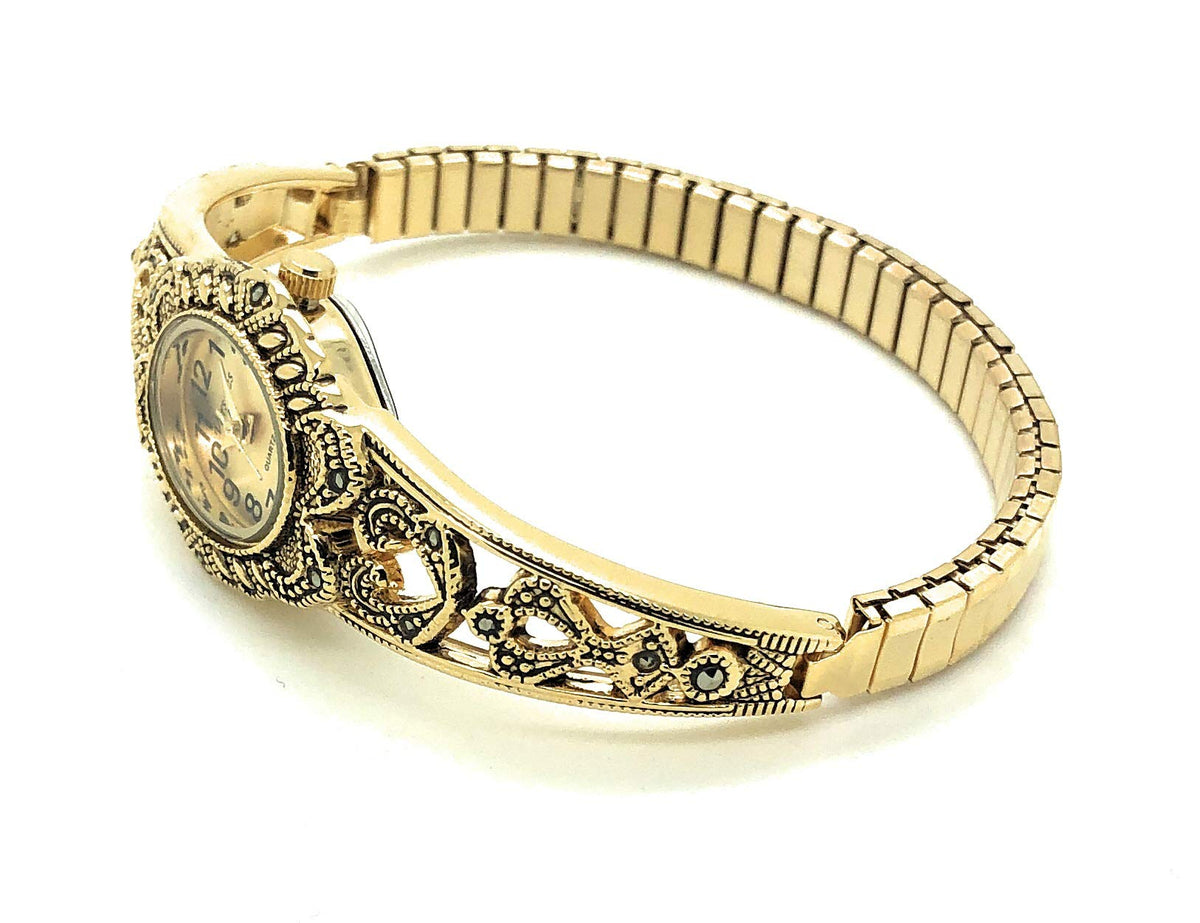 VERSALES Ladies Elegant Oval Marcasite Stretch Elastic Band - VERSALES Official Imagery - 4