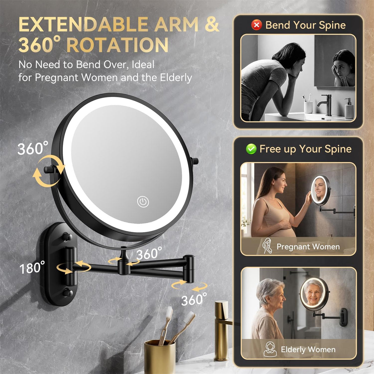 Auxmir 1X 30X Wall Mounted Makeup Mirror 8 Rechargeable - Auxmir Official Imagery - 7