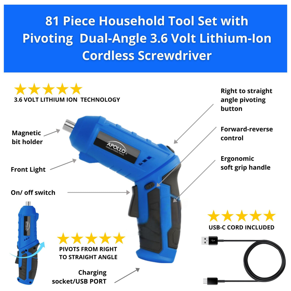 Apollo Tools 81 Piece Home Tool Set Blue Gray DT2020 - Apollo Official Imagery - 8