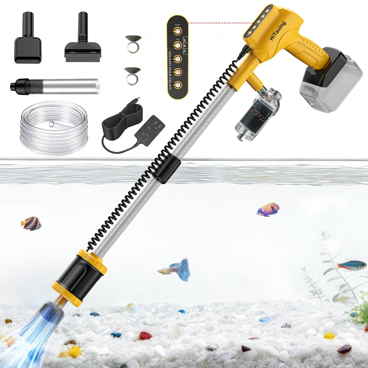 HiTauing Aquarium Gravel Cleaner Cordless Corded 6 in 1 - HiTauing Official Imagery - 2