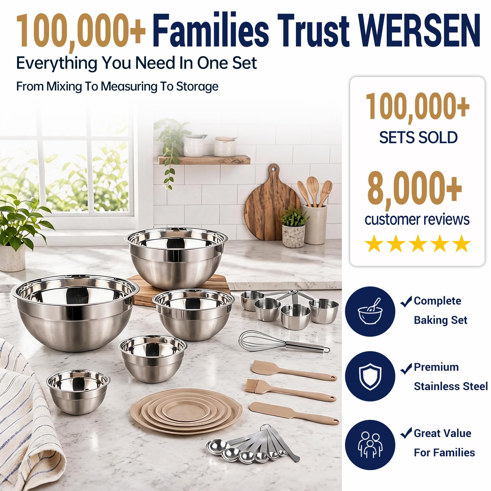 WEPSEN Mixing Bowls Set, 25PCS Khaki Mixing Bowls With Lids Set S - WEPSEN Official Product View 3