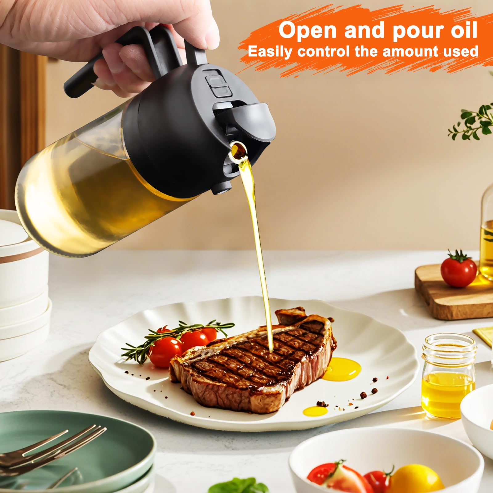 mqnxoi 2 in 1 Glass Oil Sprayer & Dispenser,16oz/470ml Olive Cooking, - View 2