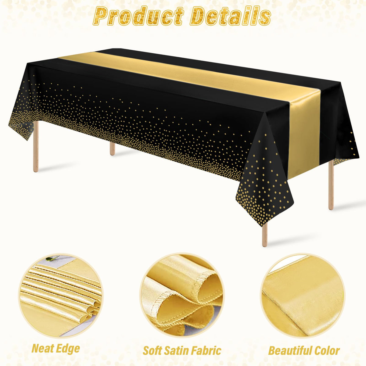 12 Pack Black and Gold Tablecloth and Table Runner Set Party - Zachely Official Imagery - 5