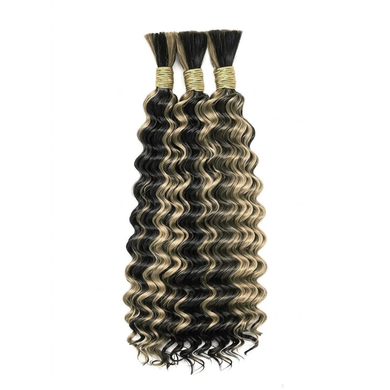 DDFAH Honey Blonde Deep Wave Human Braiding Hair extension, 32 inches long, natural-looking wavy hair for styling.