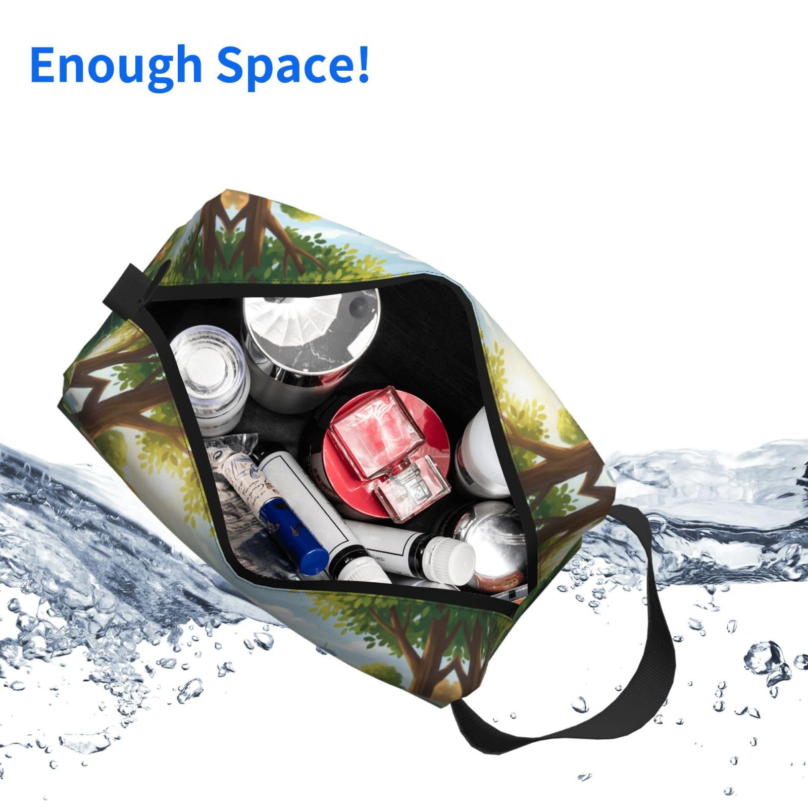 SXZVVBN large capacity travel toiletry bag with durable Oxford cloth, featuring three playful dog illustrations for cosmetic organization.