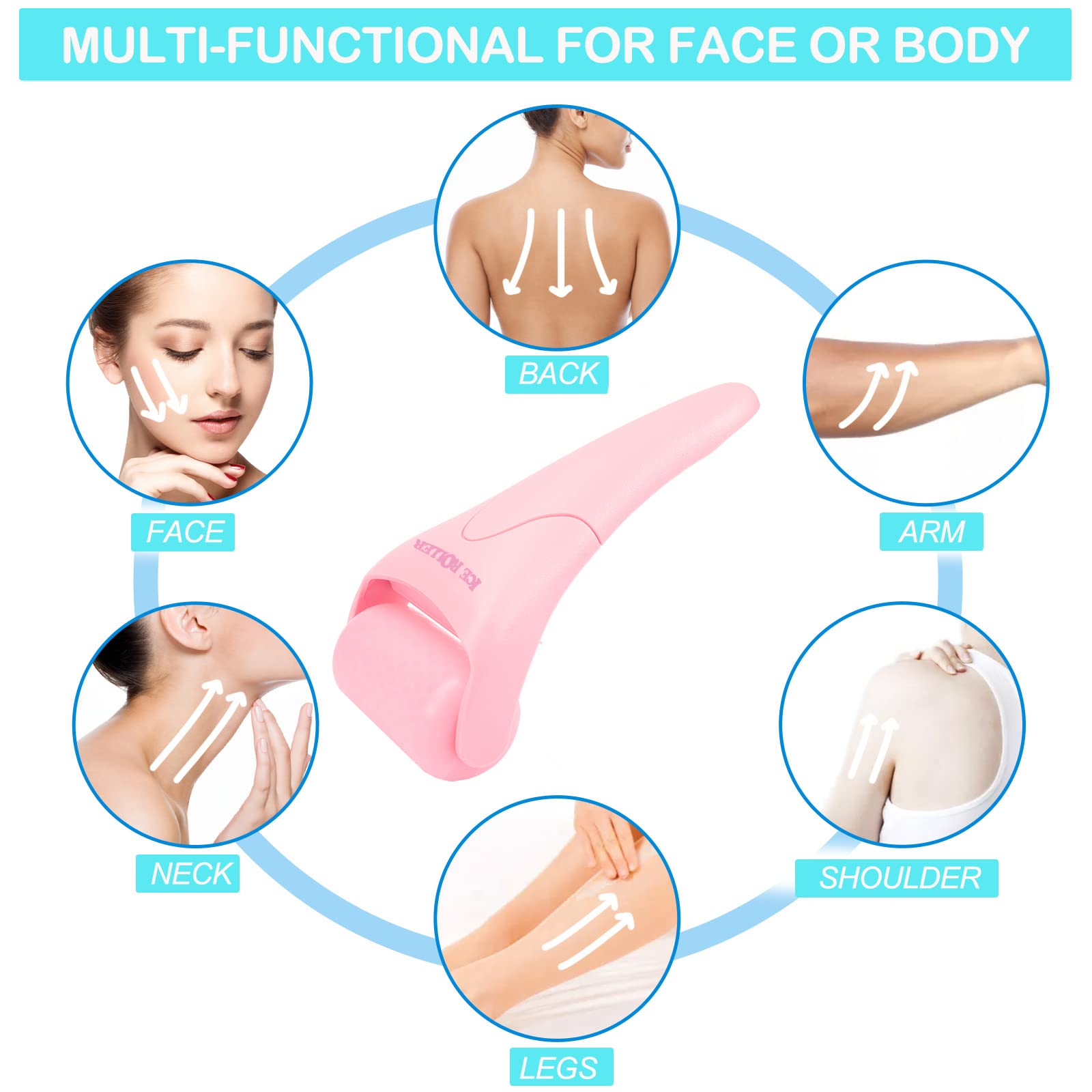 AFOUNDA pink face, eye, and body ice roller massager with textured surface for cooling and soothing skin.