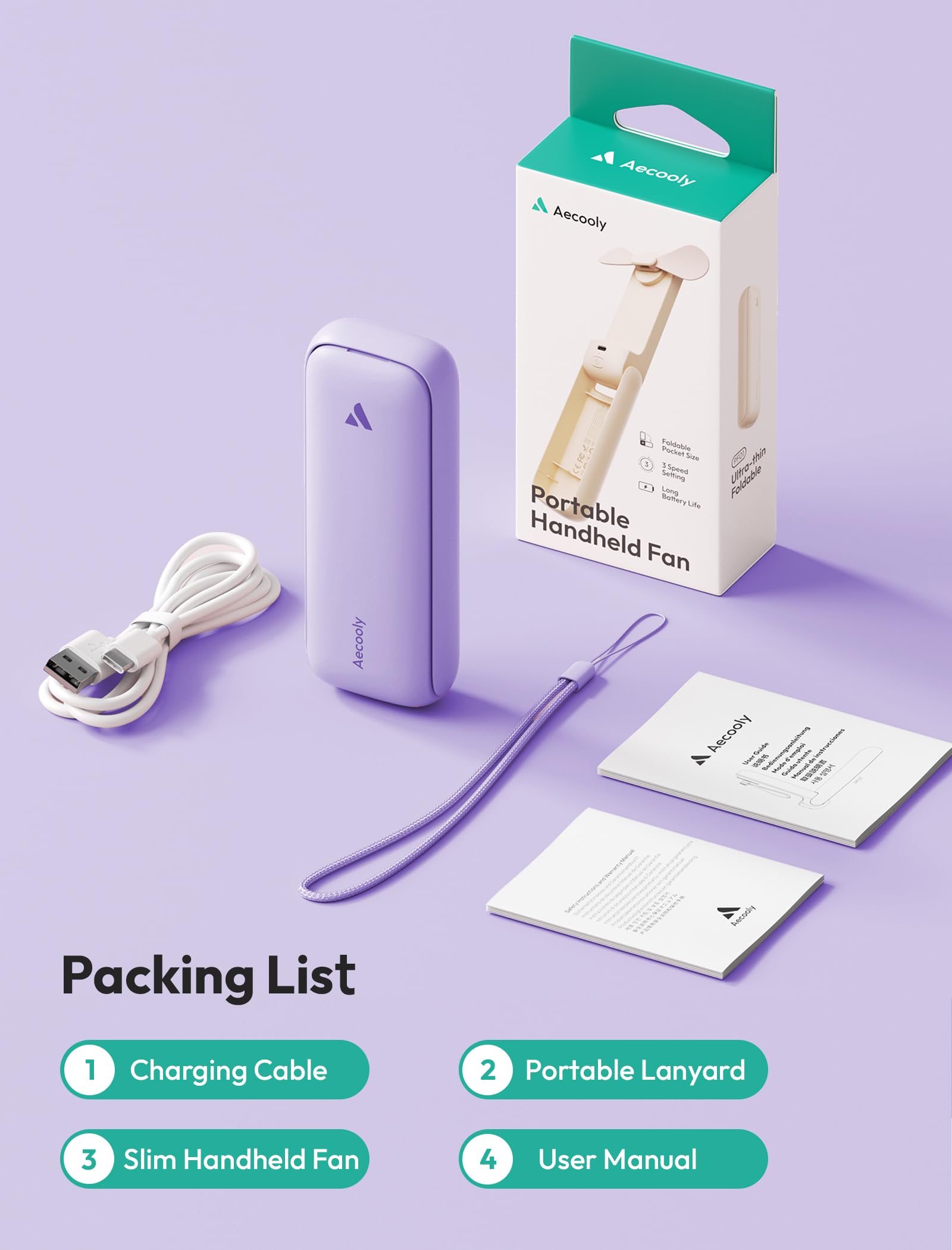 Aecooly Slim Portable Fan, Thin Handheld Fan, USB Rechargeable - Aecooly Official Product View 6