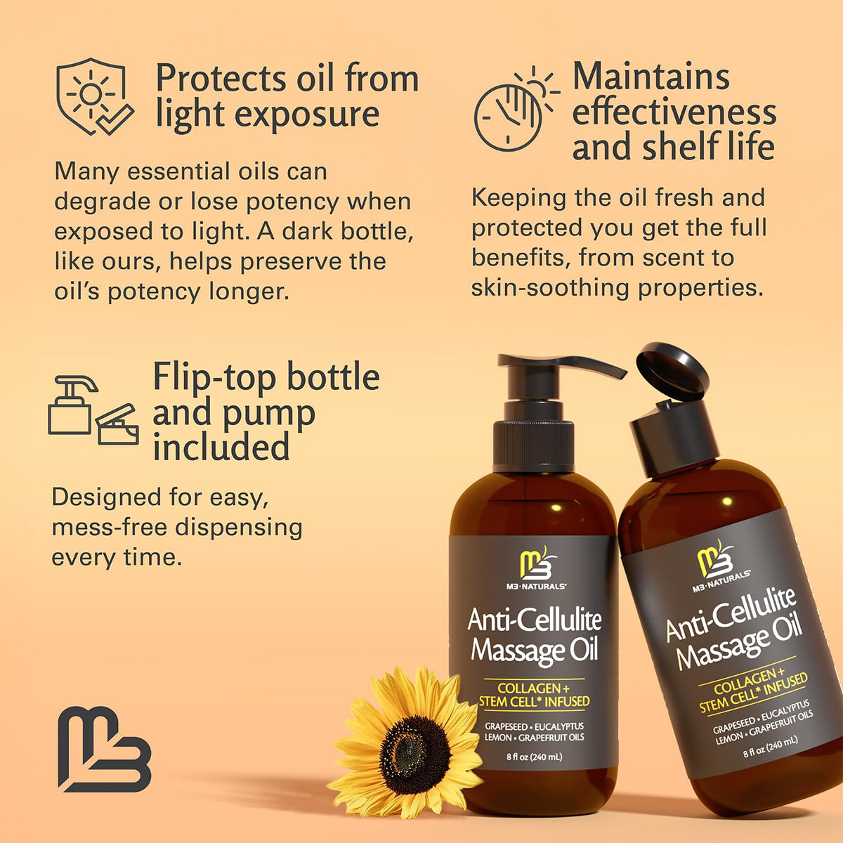 Anti Cellulite Massage Oil for Massage Therapy with Collagen - M3 Naturals Official Imagery - 7
